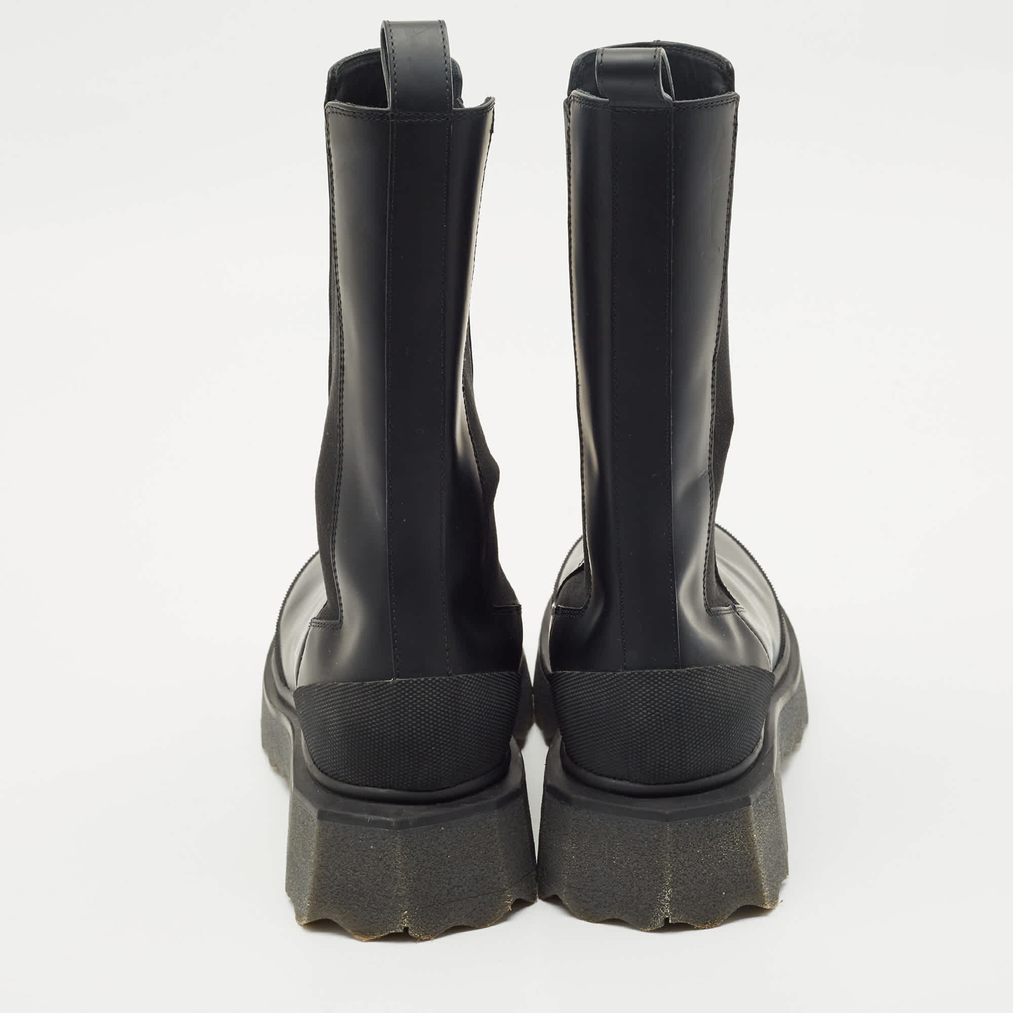 Off - White Black Leather And Elastic Rain Boots