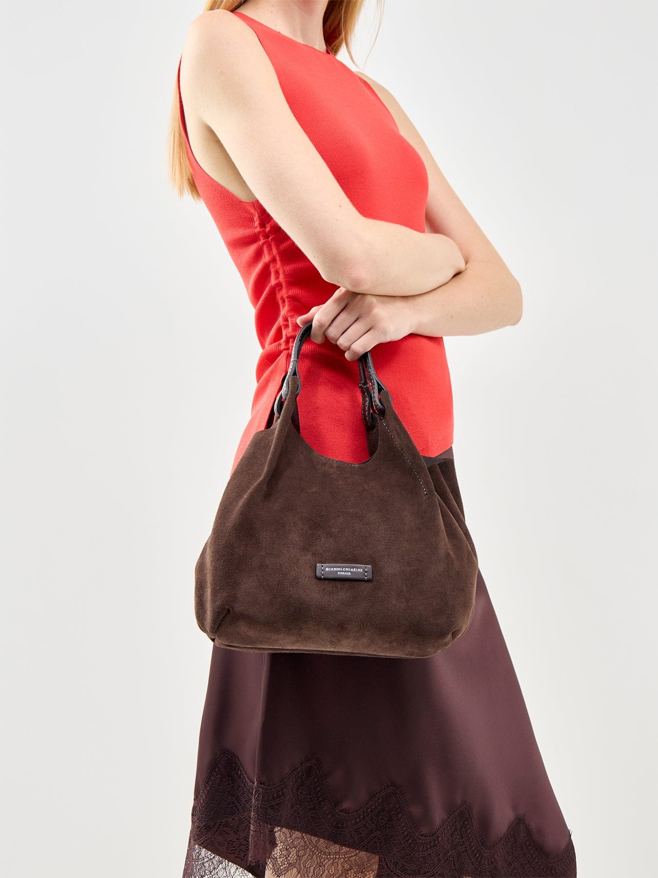 Gianni Chiarini Dua M Suede Crossbody Bag Brown