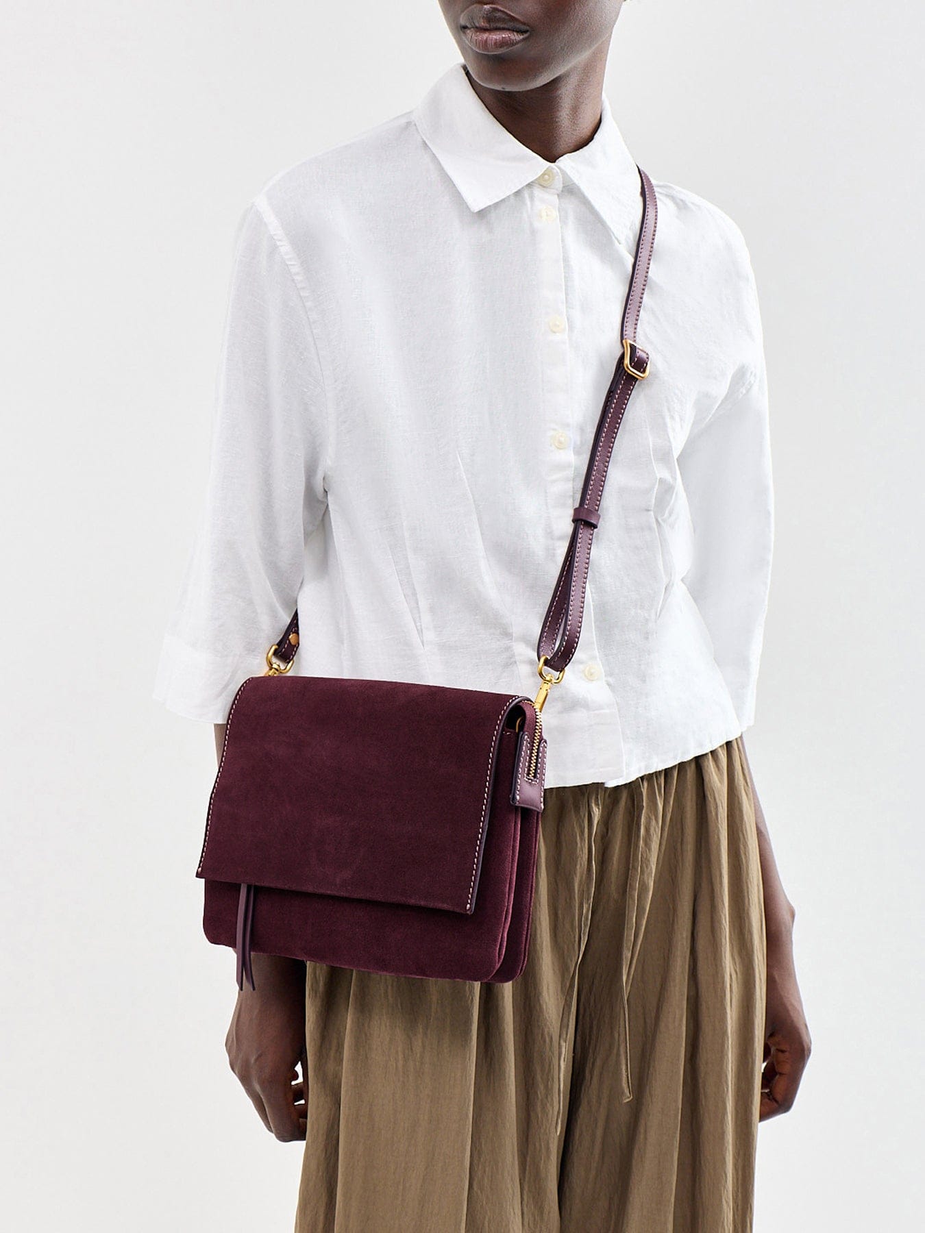 Gianni Chiarini Three Suede Small Crossbody Bag Burgundy