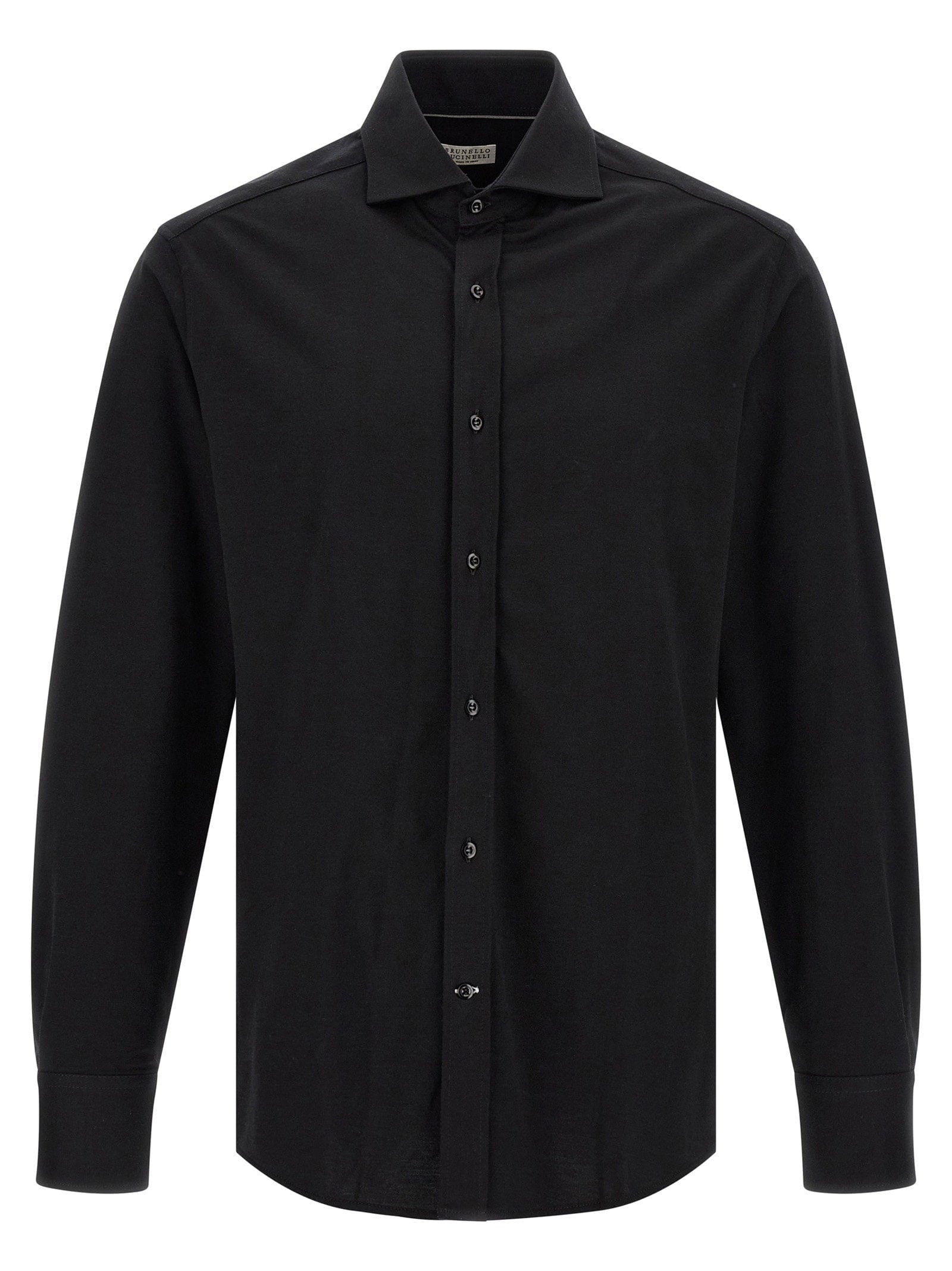 Brunello Cucinelli Cotton Piquet French Collar Shirt — Black