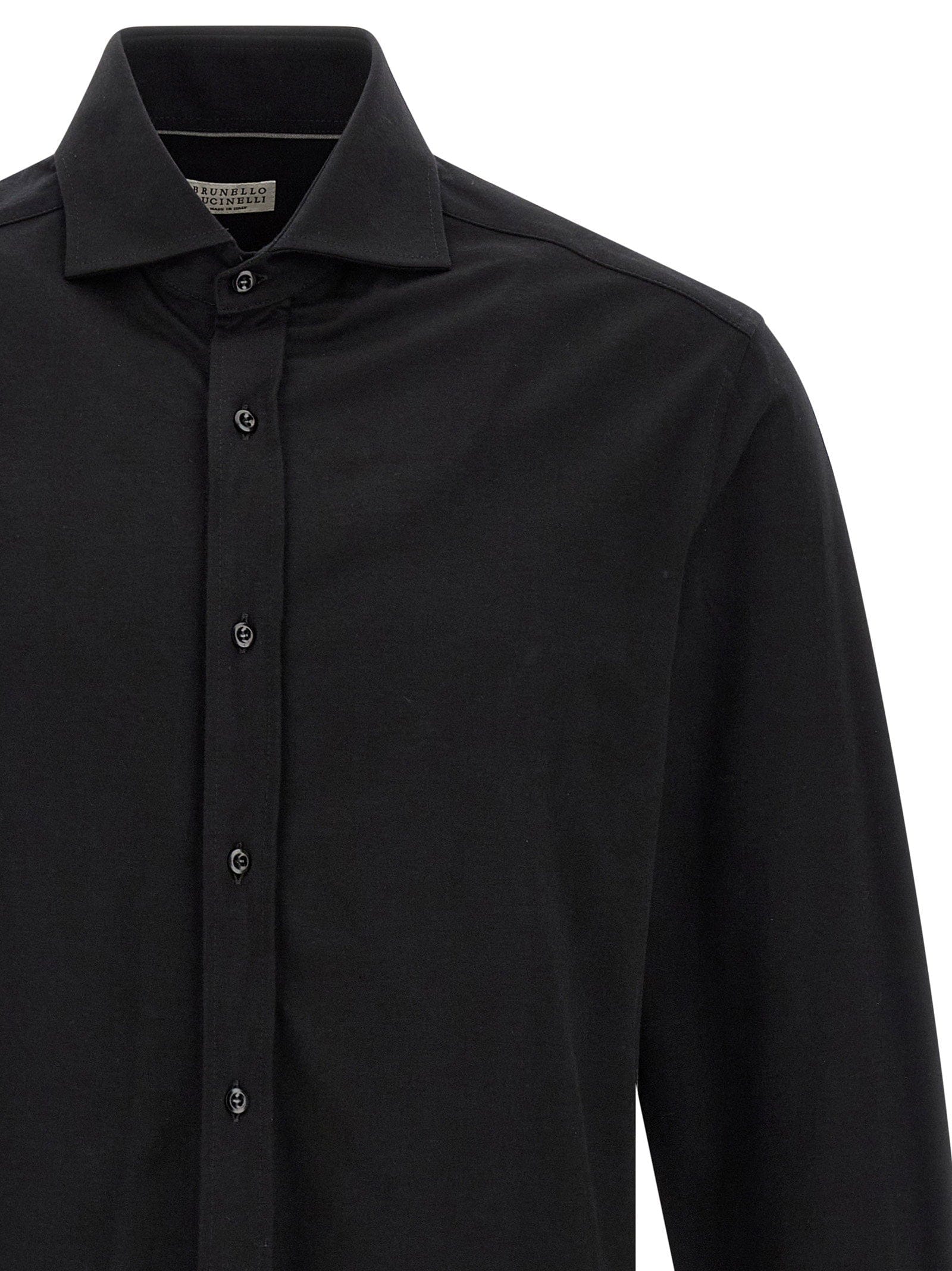 Brunello Cucinelli Cotton Piquet French Collar Shirt — Black