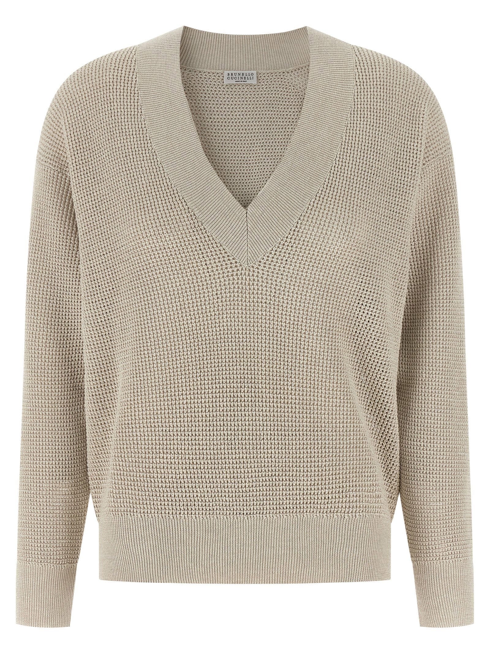 Brunello Cucinelli Openwork Cotton Blend Sweater — Beige