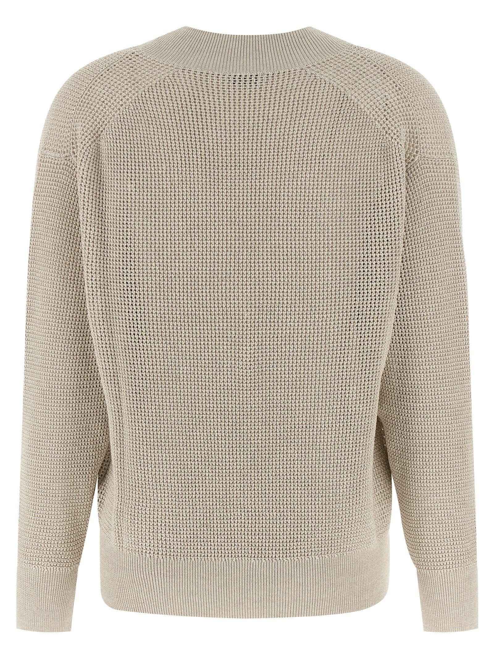 Brunello Cucinelli Openwork Cotton Blend Sweater — Beige