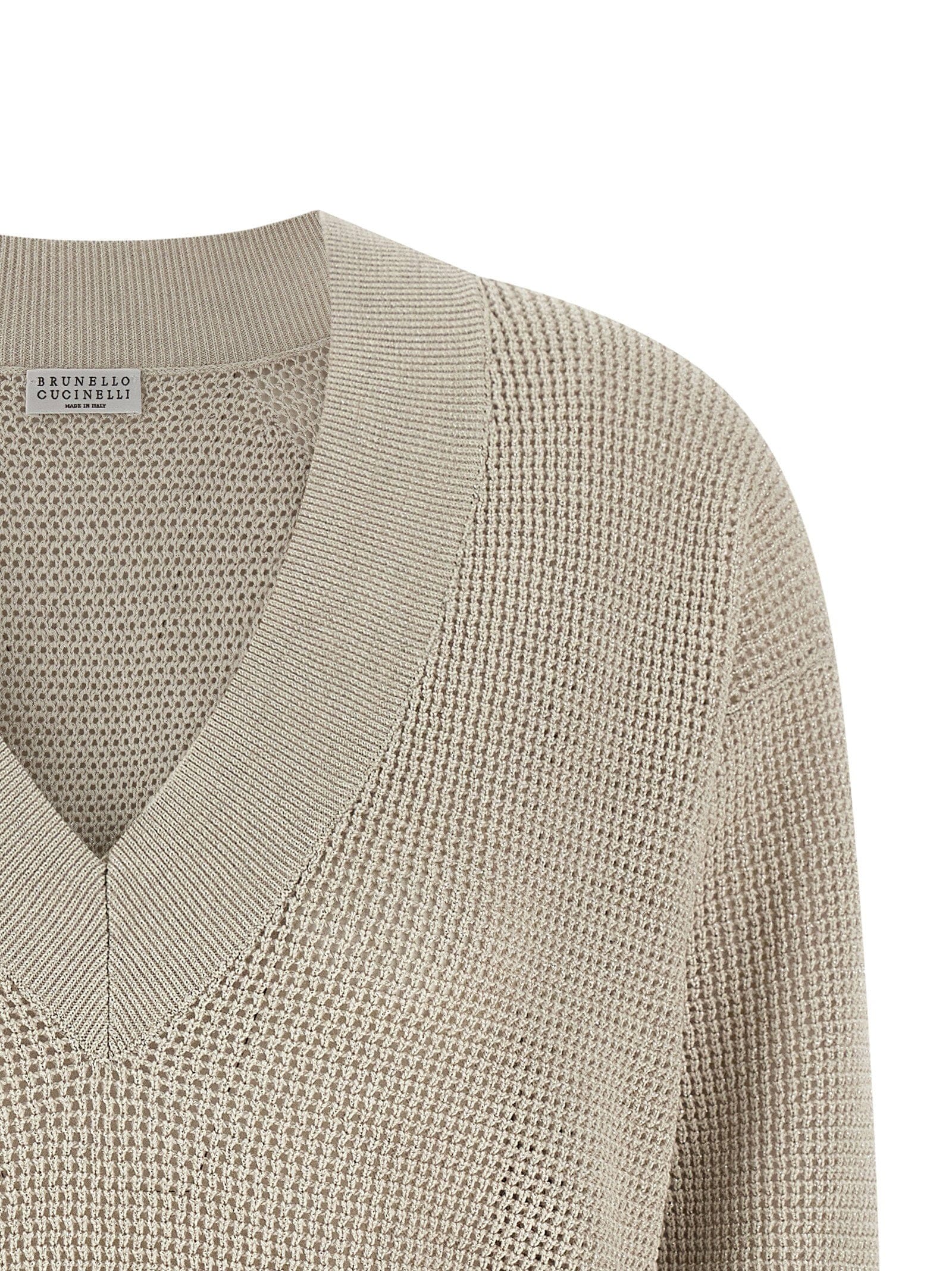 Brunello Cucinelli Openwork Cotton Blend Sweater — Beige