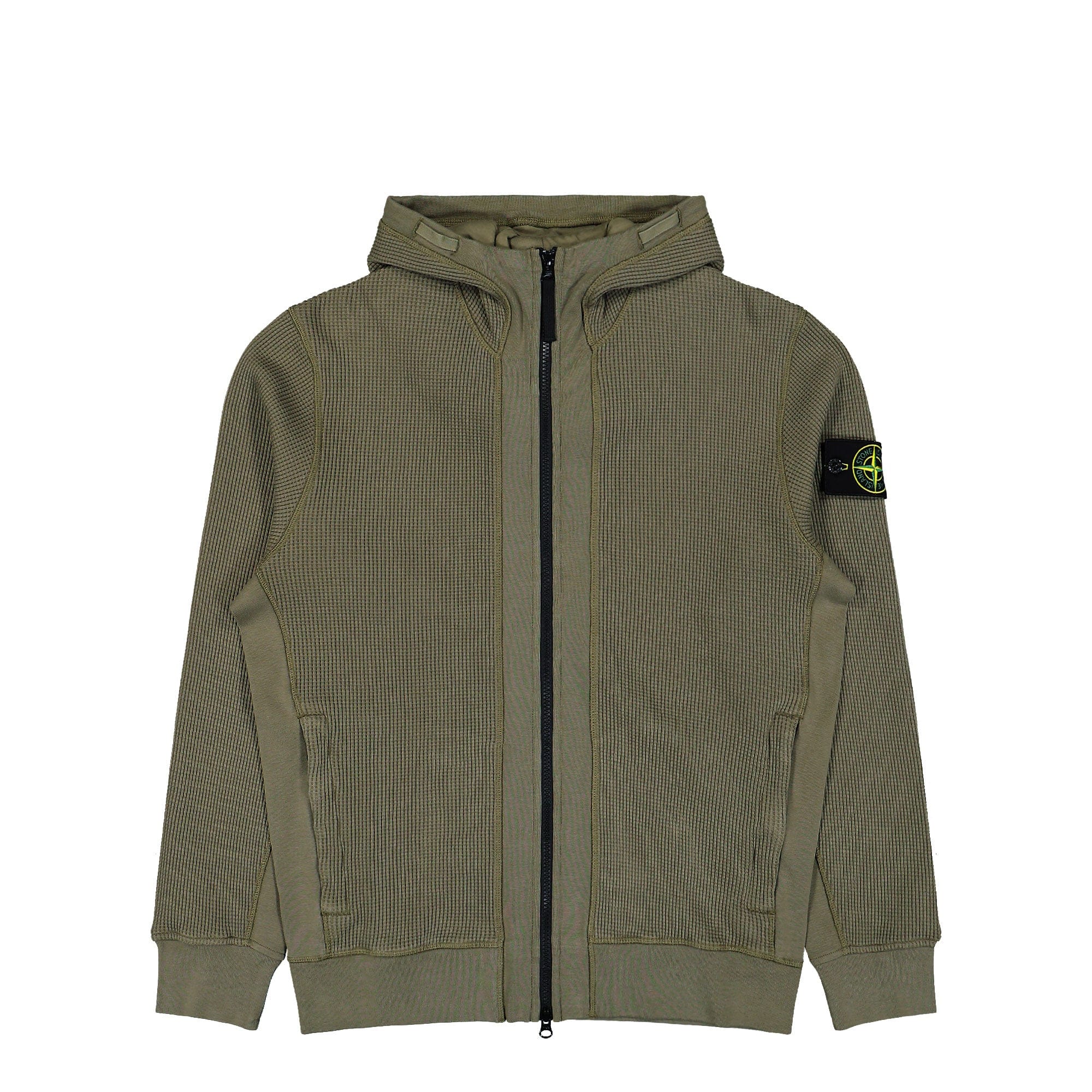 Stone Island Organic Cotton Waffle Fleece Zip Up Hoodie Sweater