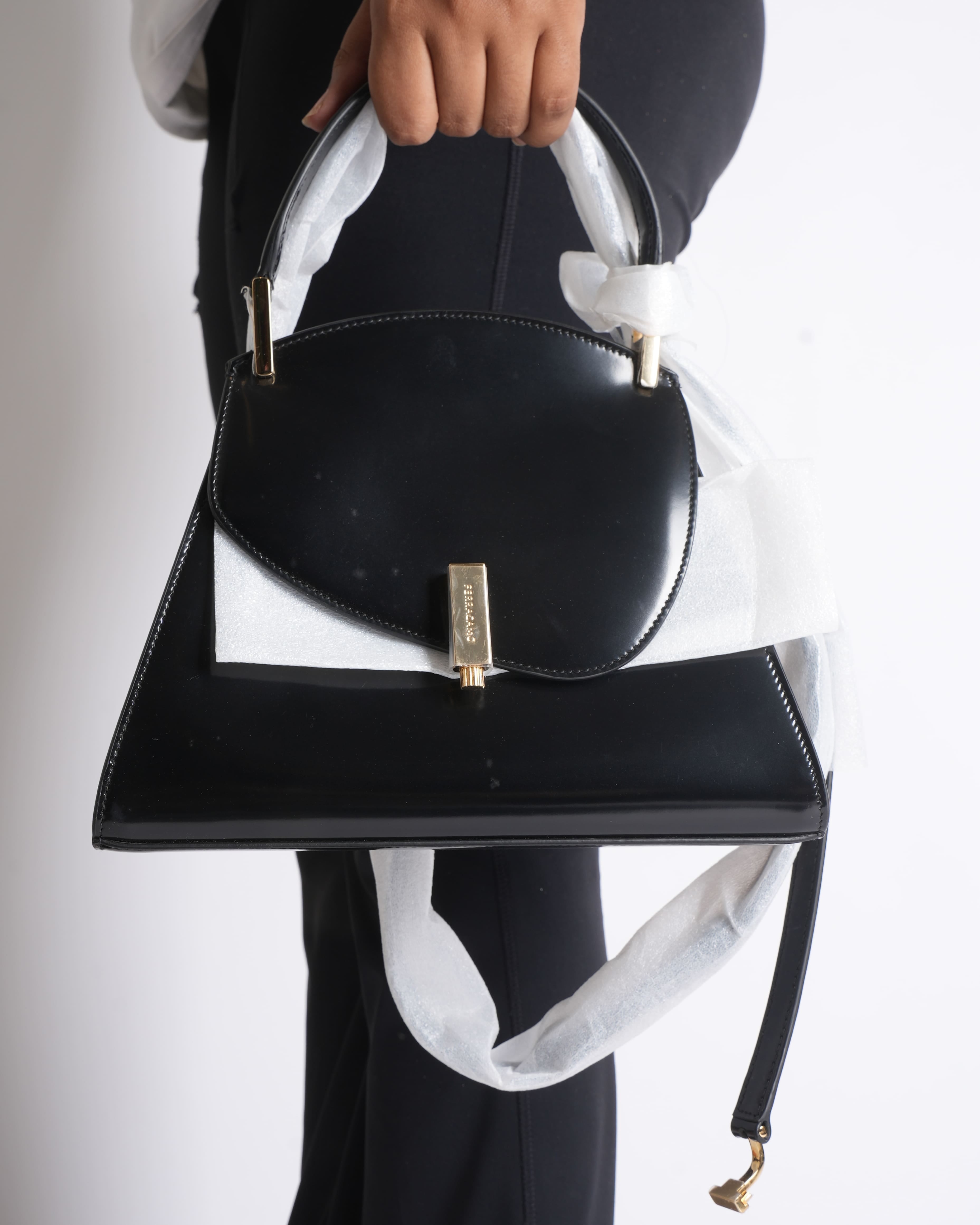 Salvatore Ferragamo New Salvatore Ferragamo Geometric Small Top Handle Bag with Crossbody Strap