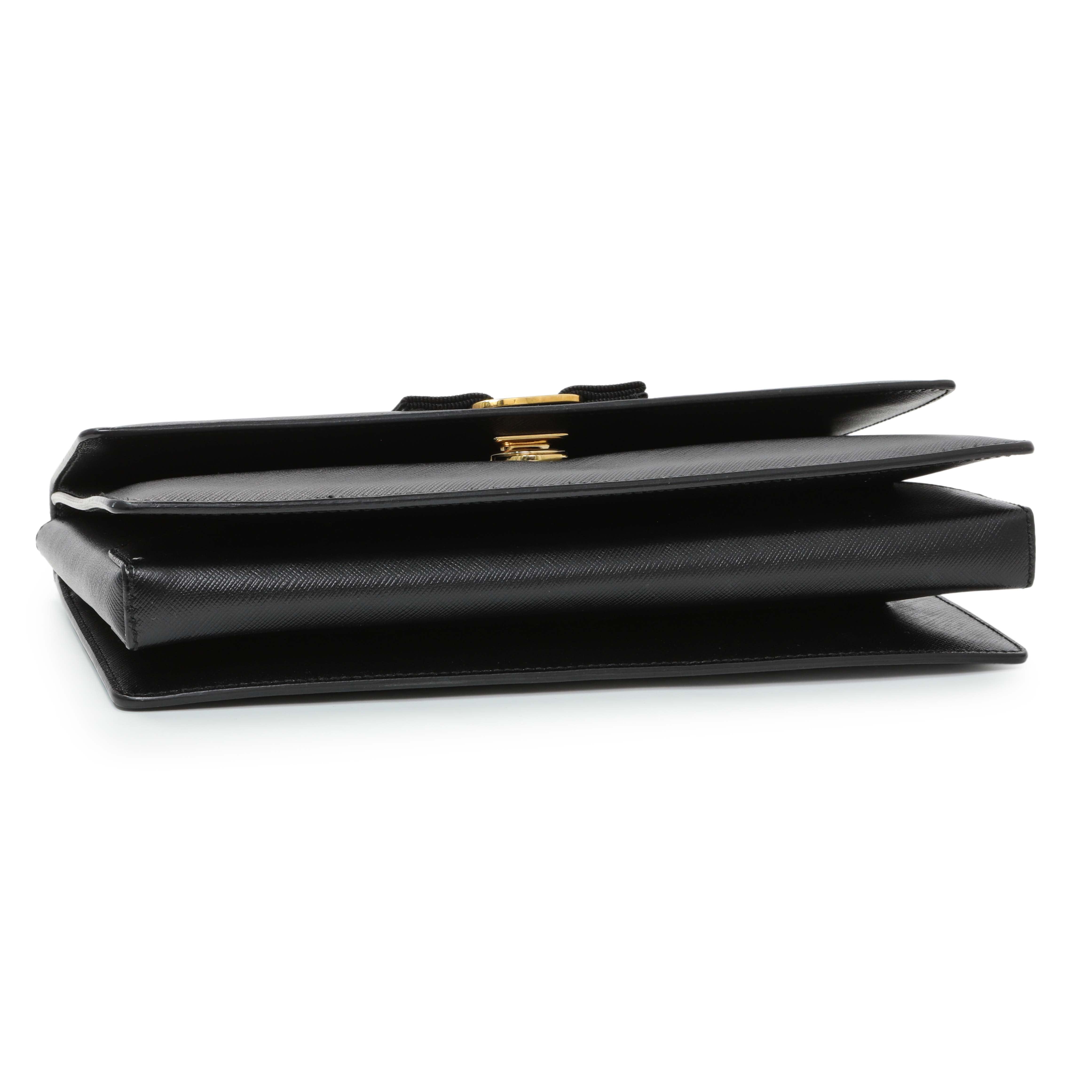 Salvatore Ferragamo Black Calfskin Vara Bow Chain Flap Crossbody