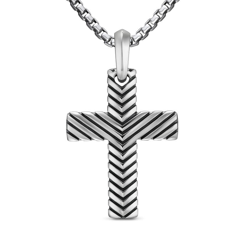 David Yurman Chevron Cross Pendant in Sterling Silver, 36 mm