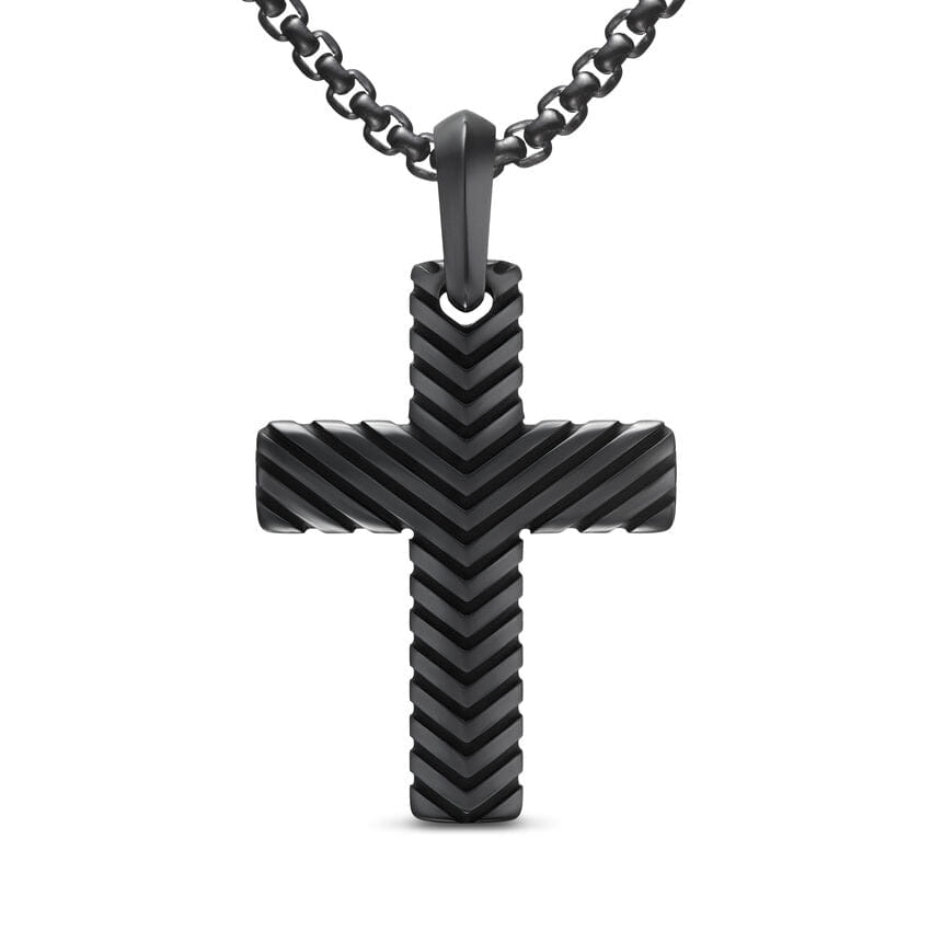 David Yurman Chevron Cross Pendant in Black Titanium, 36 mm