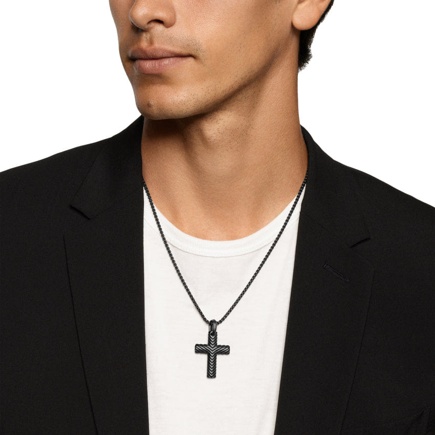 David Yurman Chevron Cross Pendant in Black Titanium, 36 mm