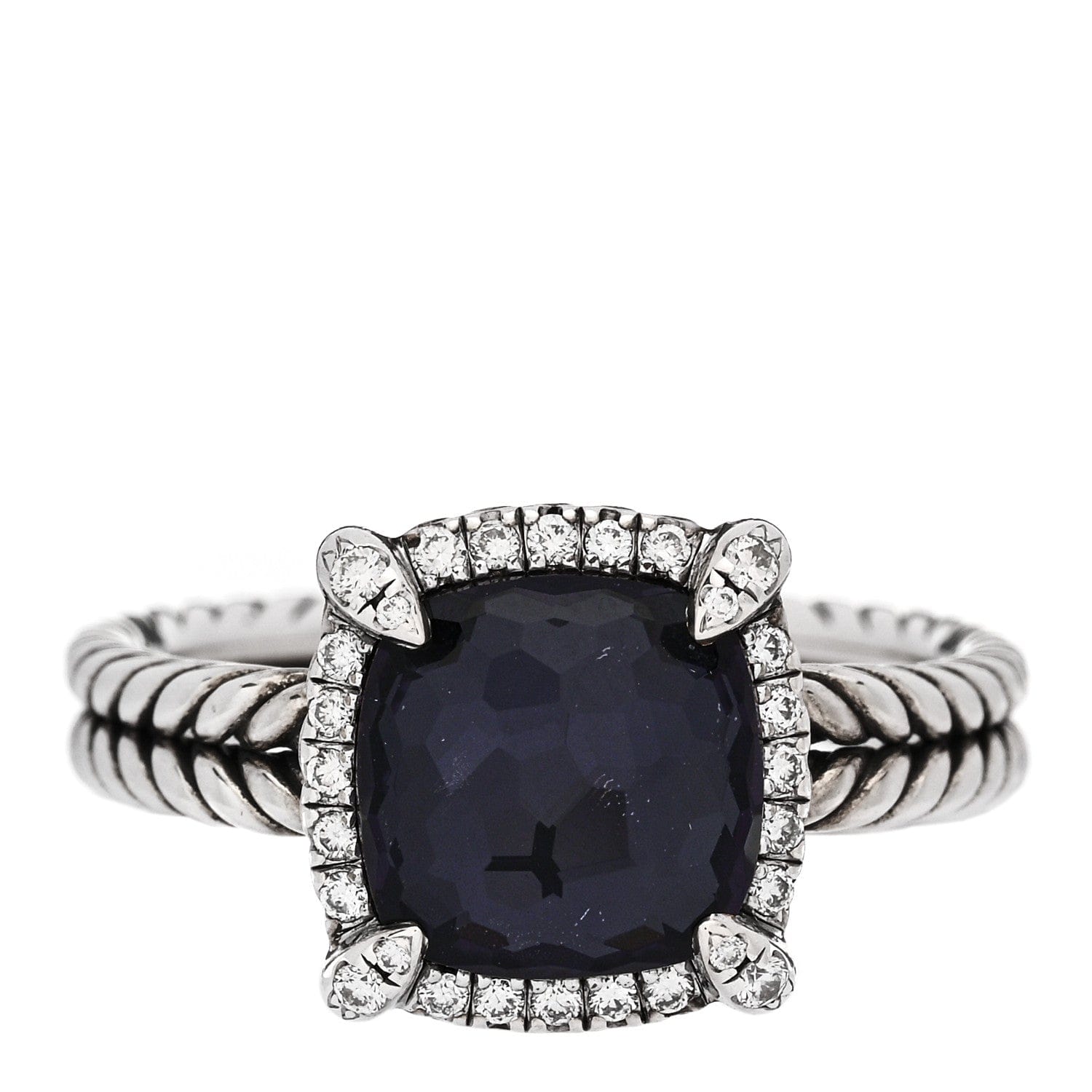 David Yurman Sterling Silver Diamond Black Orchid 9 mm Chatelaine Pave Bezel Ring 57 8