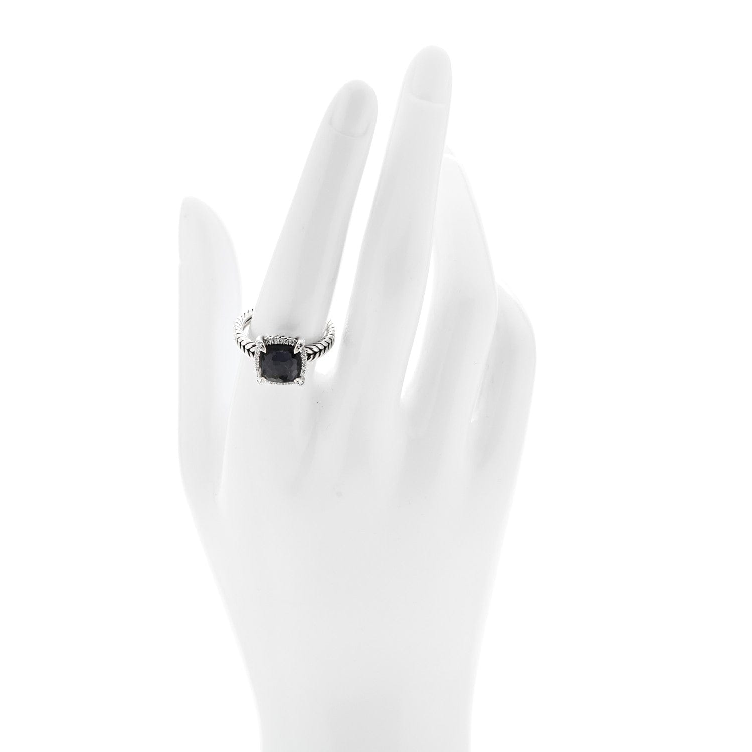 David Yurman Sterling Silver Diamond Black Orchid 9 mm Chatelaine Pave Bezel Ring 57 8