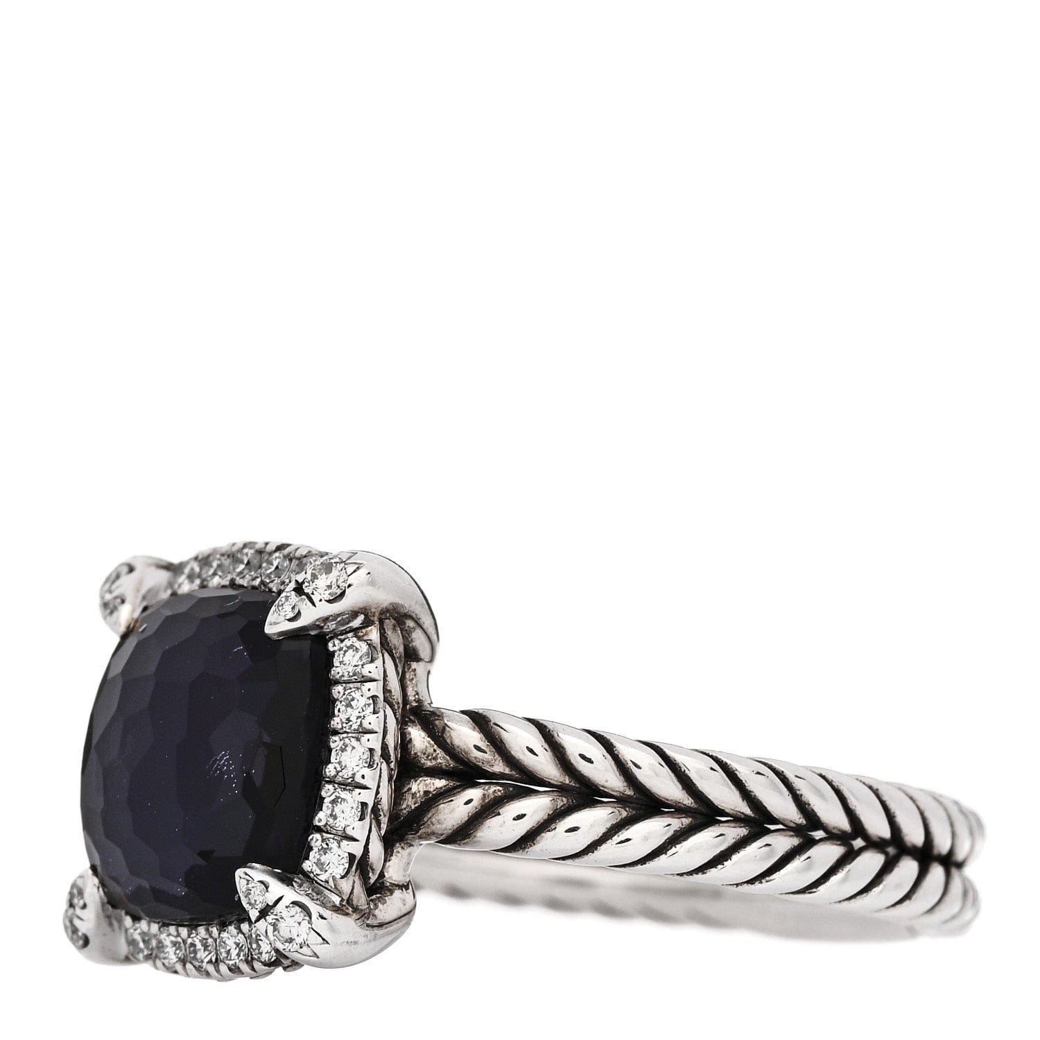 David Yurman Sterling Silver Diamond Black Orchid 9 mm Chatelaine Pave Bezel Ring 57 8