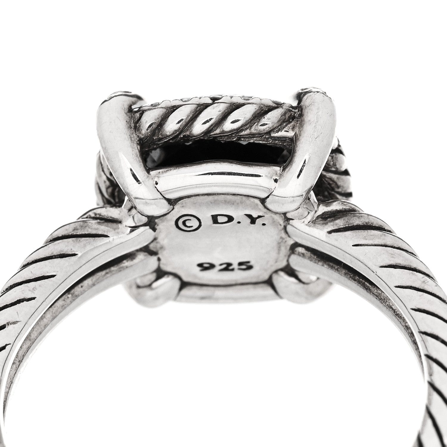 David Yurman Sterling Silver Diamond Black Orchid 9 mm Chatelaine Pave Bezel Ring 57 8