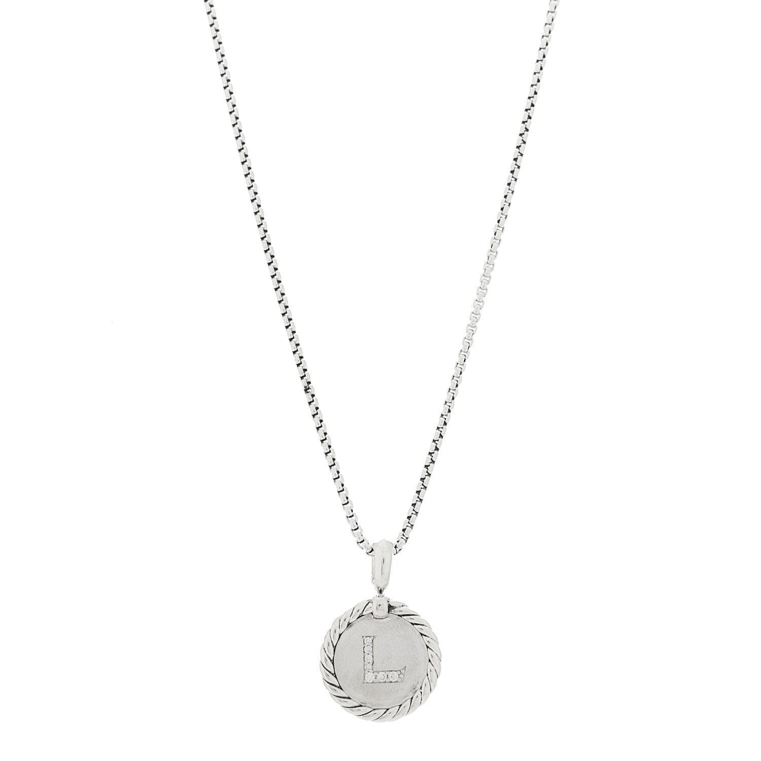 David Yurman Sterling Silver Diamond Initial L Charm Necklace