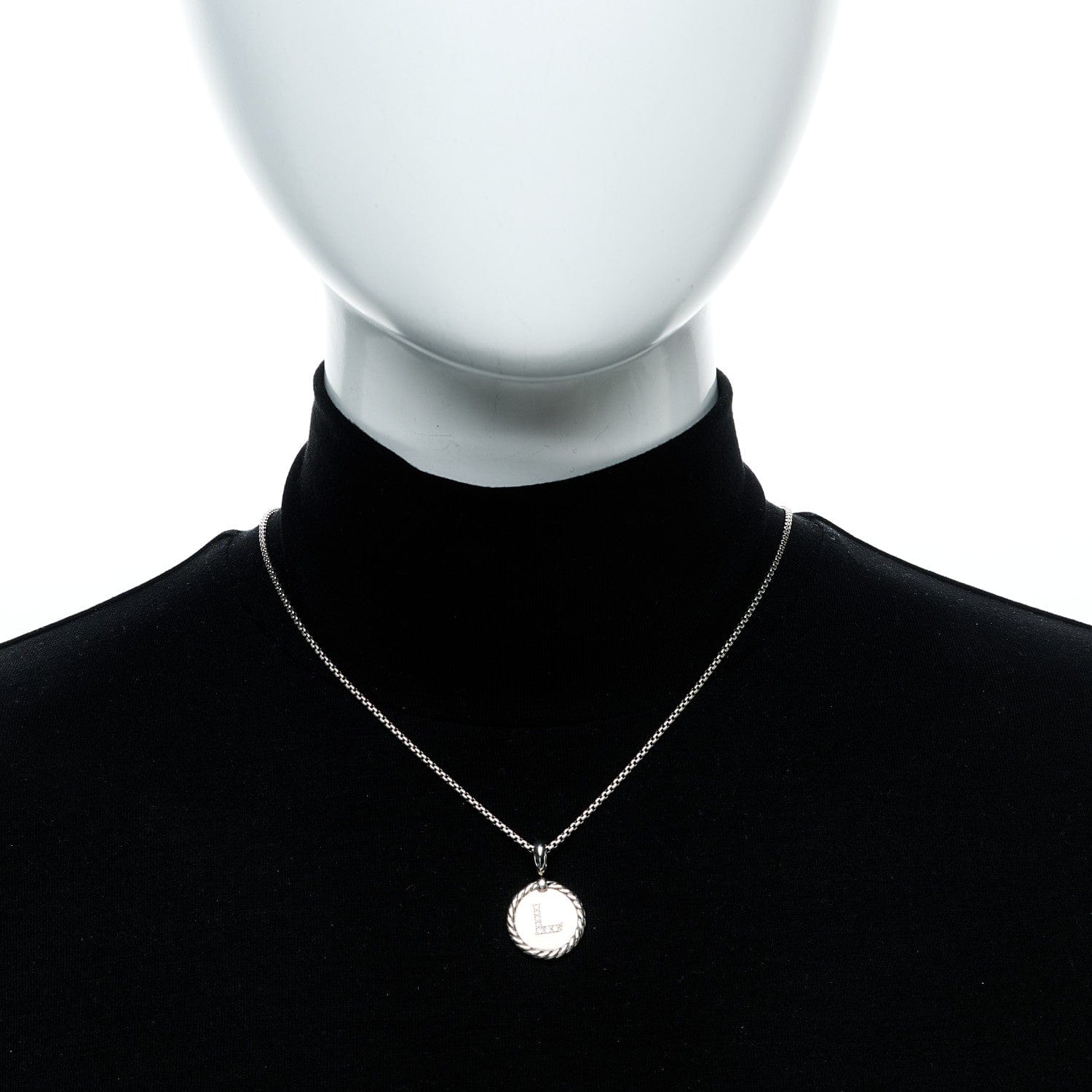 David Yurman Sterling Silver Diamond Initial L Charm Necklace
