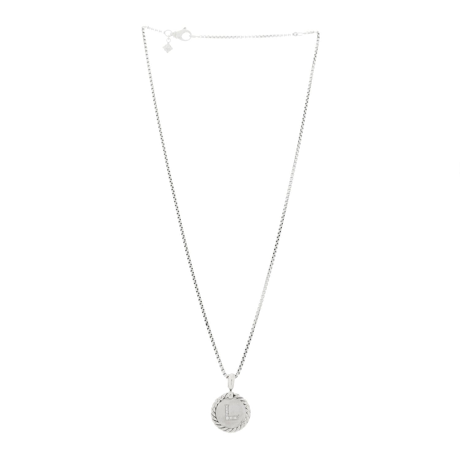 David Yurman Sterling Silver Diamond Initial L Charm Necklace