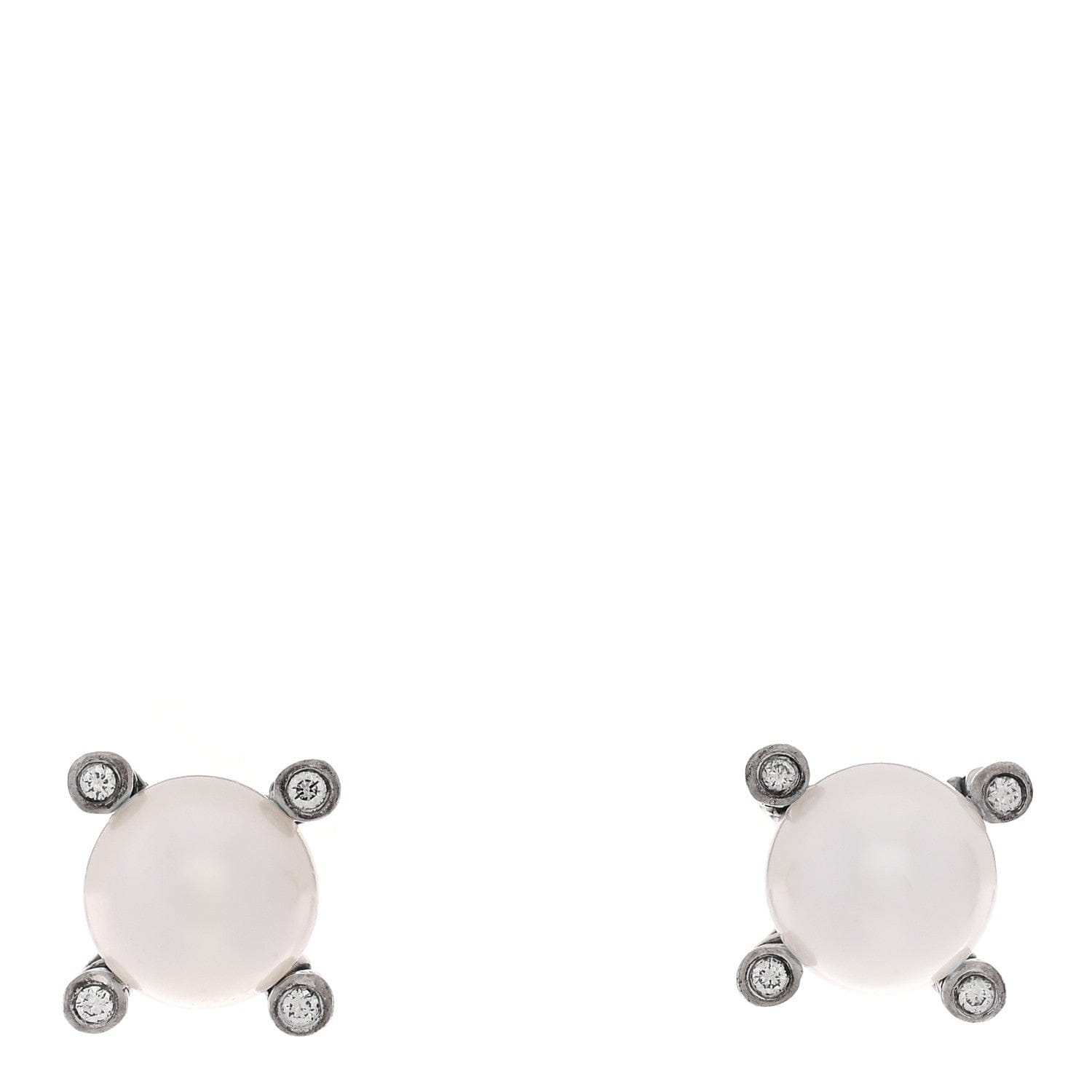 David Yurman Sterling Silver Diamond Cultured Pearl 6 - 6.5 mm Cable Stud Earrings