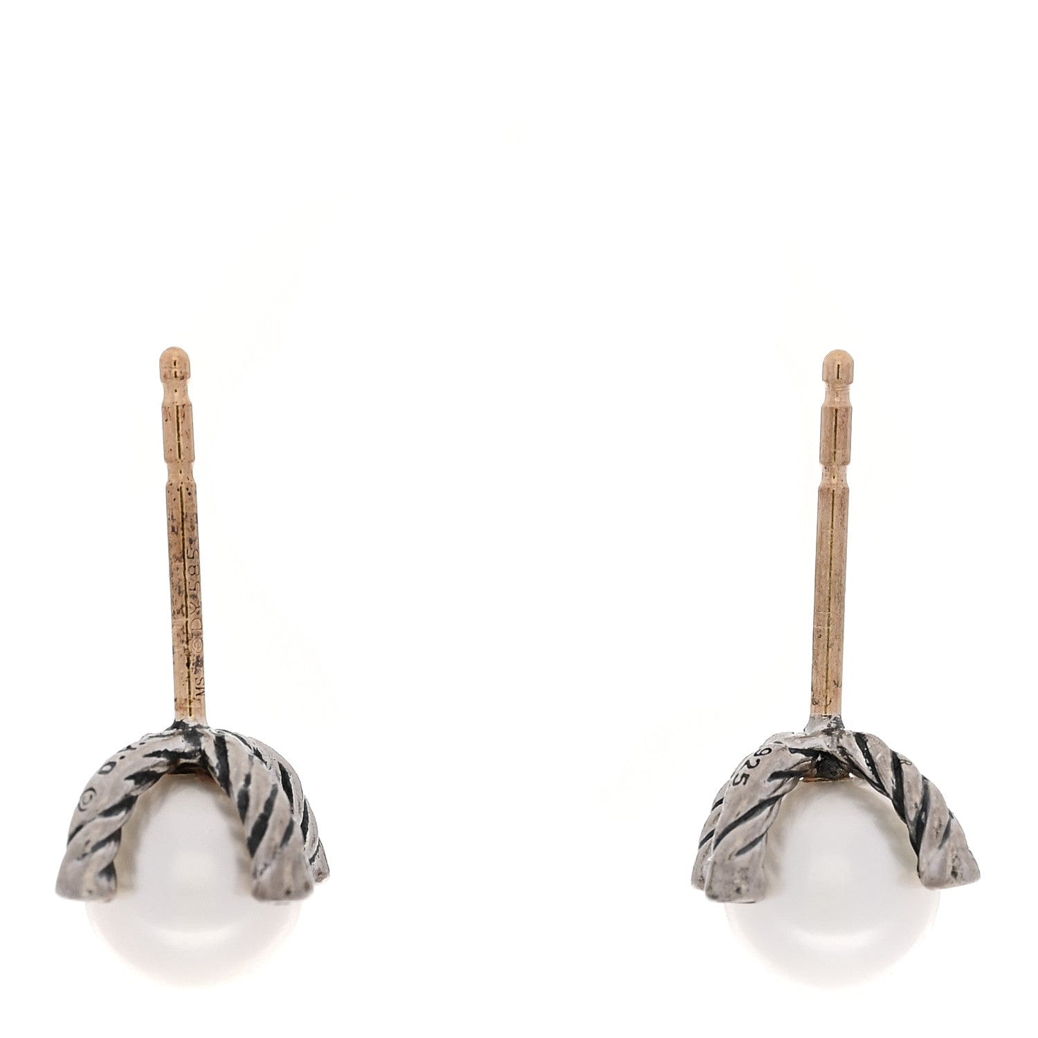 David Yurman Sterling Silver Diamond Cultured Pearl 6 - 6.5 mm Cable Stud Earrings