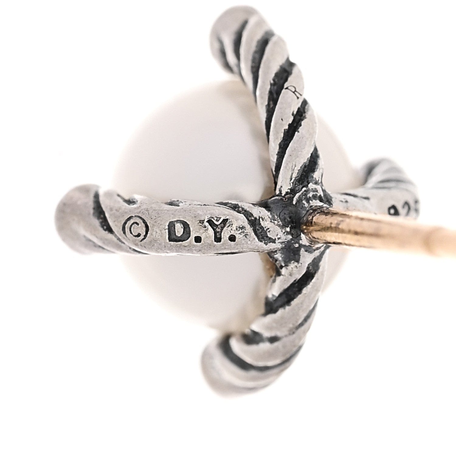 David Yurman Sterling Silver Diamond Cultured Pearl 6 - 6.5 mm Cable Stud Earrings