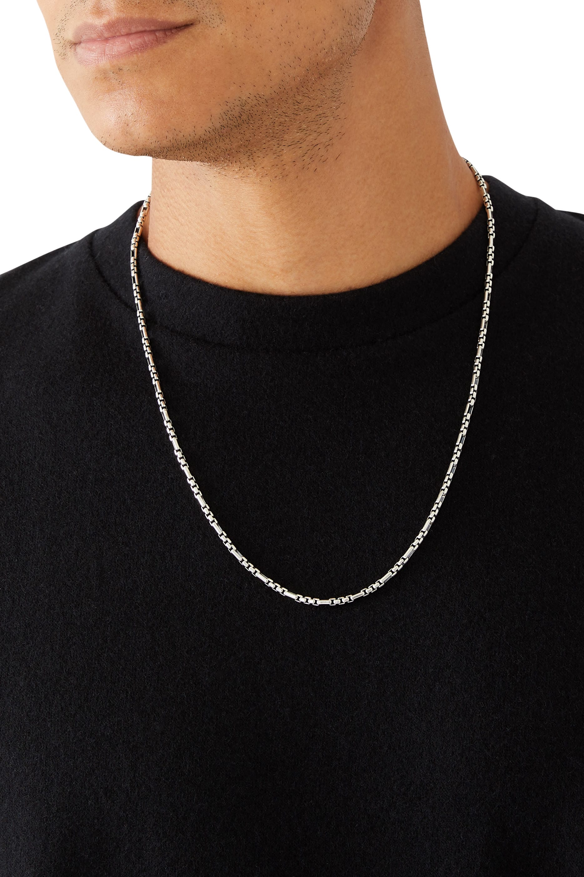 David Yurman Open Station 24in Box Chain Necklace, Sterling Silver