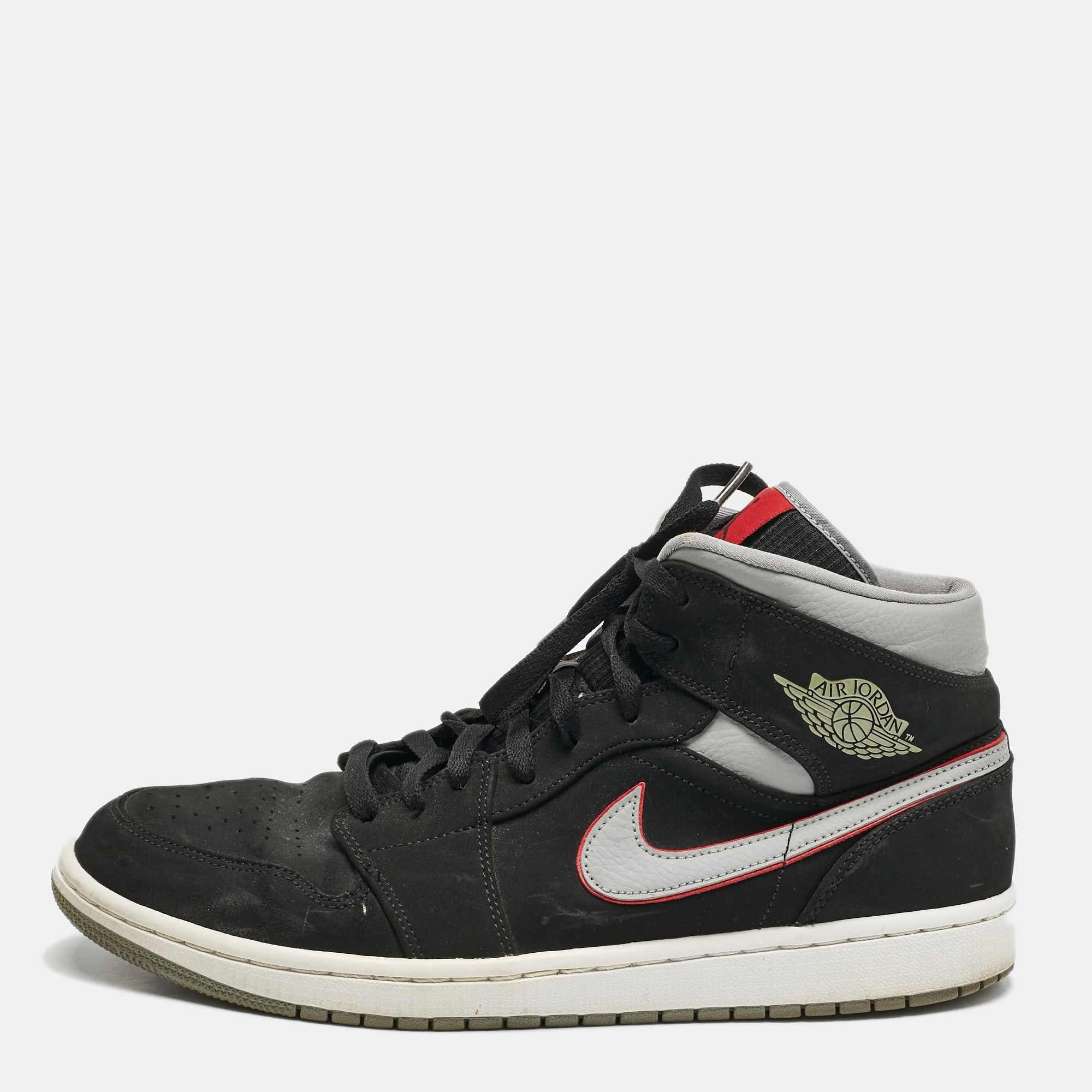 Jordan 1 Mid Air Jordans Black/grey Durabuck And Leather Jordan 1 Mid Black Particle Grey Gym Red Sneakers