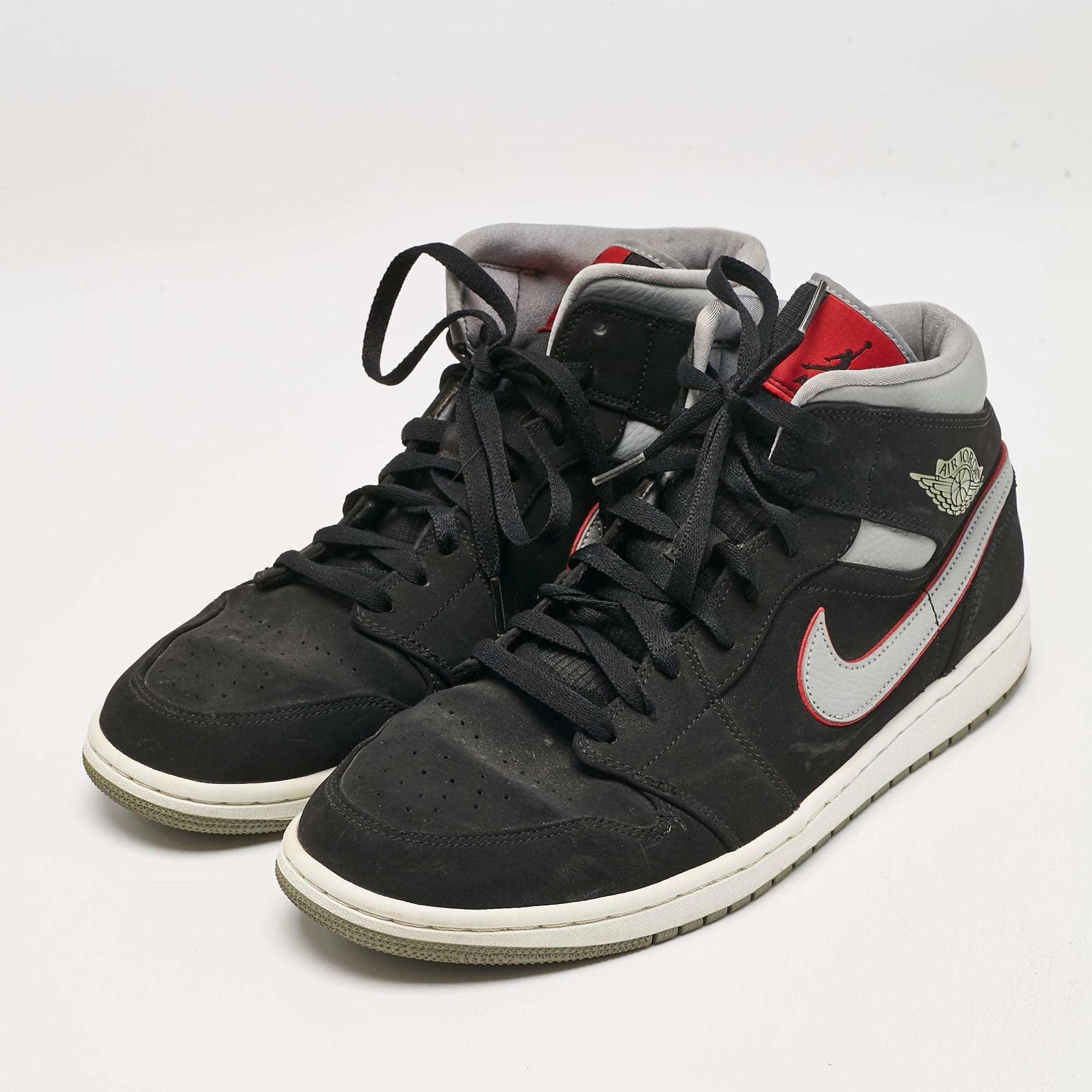 Jordan 1 Mid Air Jordans Black/grey Durabuck And Leather Jordan 1 Mid Black Particle Grey Gym Red Sneakers
