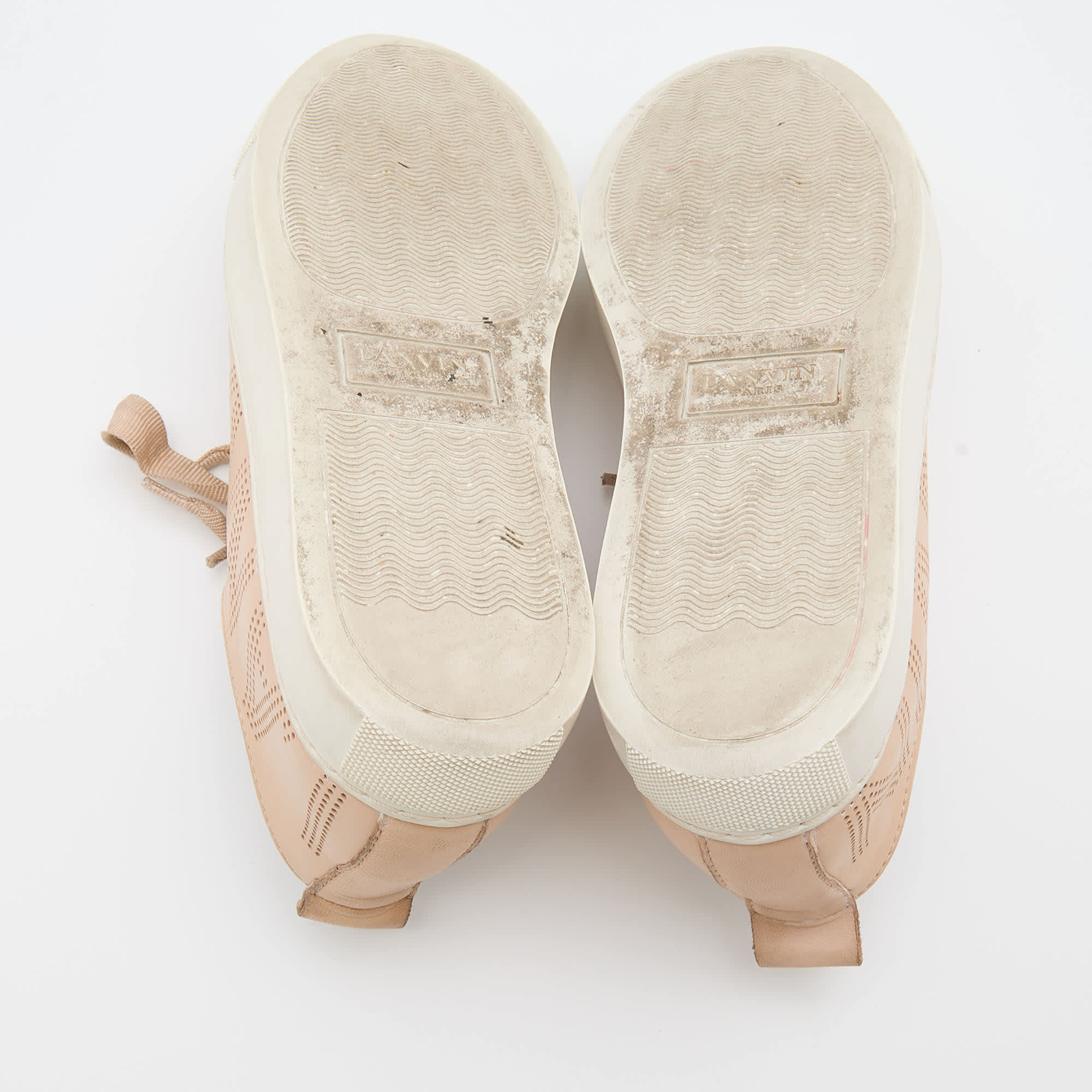 Lanvin Beige Leather Perforated Logo Low Top Sneakers