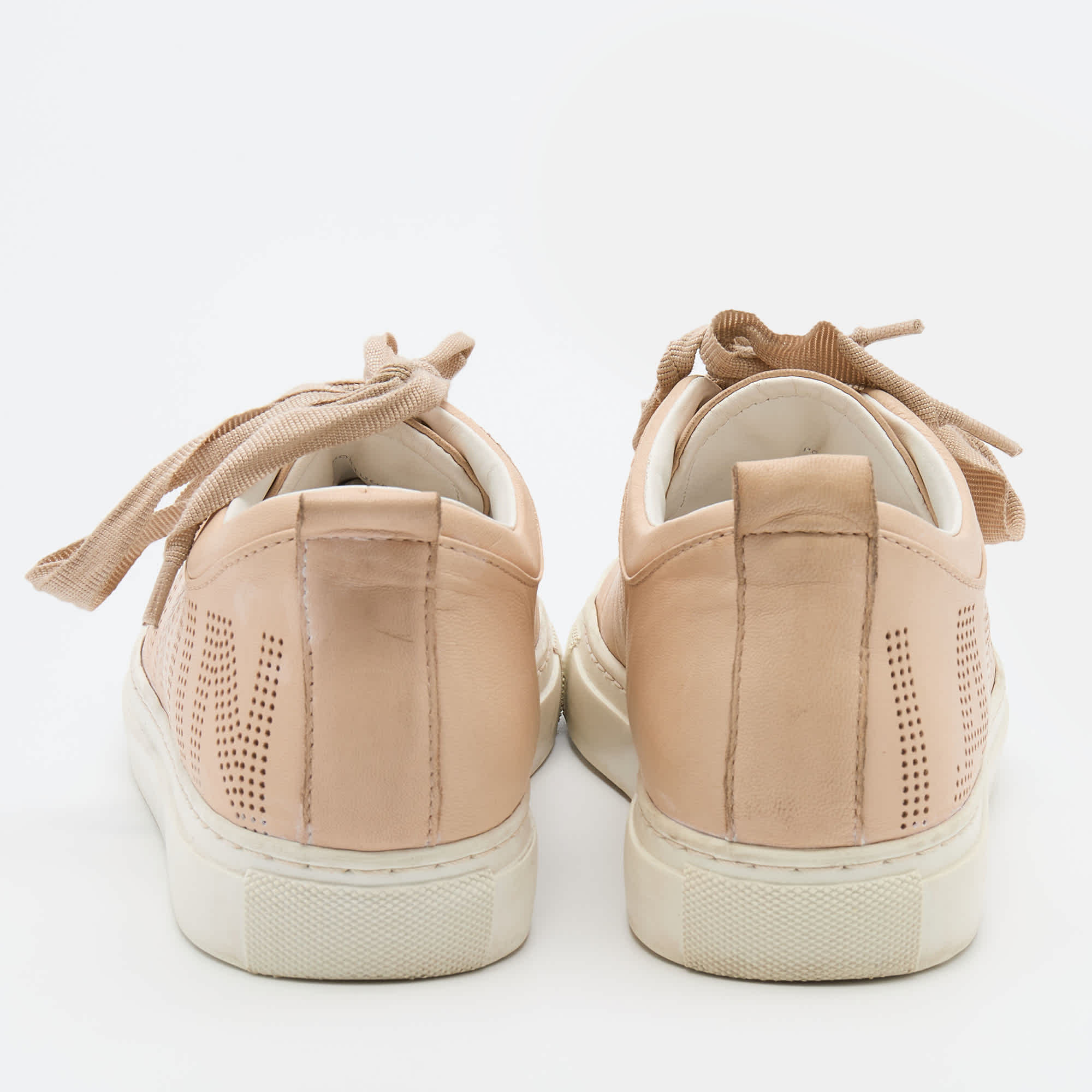 Lanvin Beige Leather Perforated Logo Low Top Sneakers