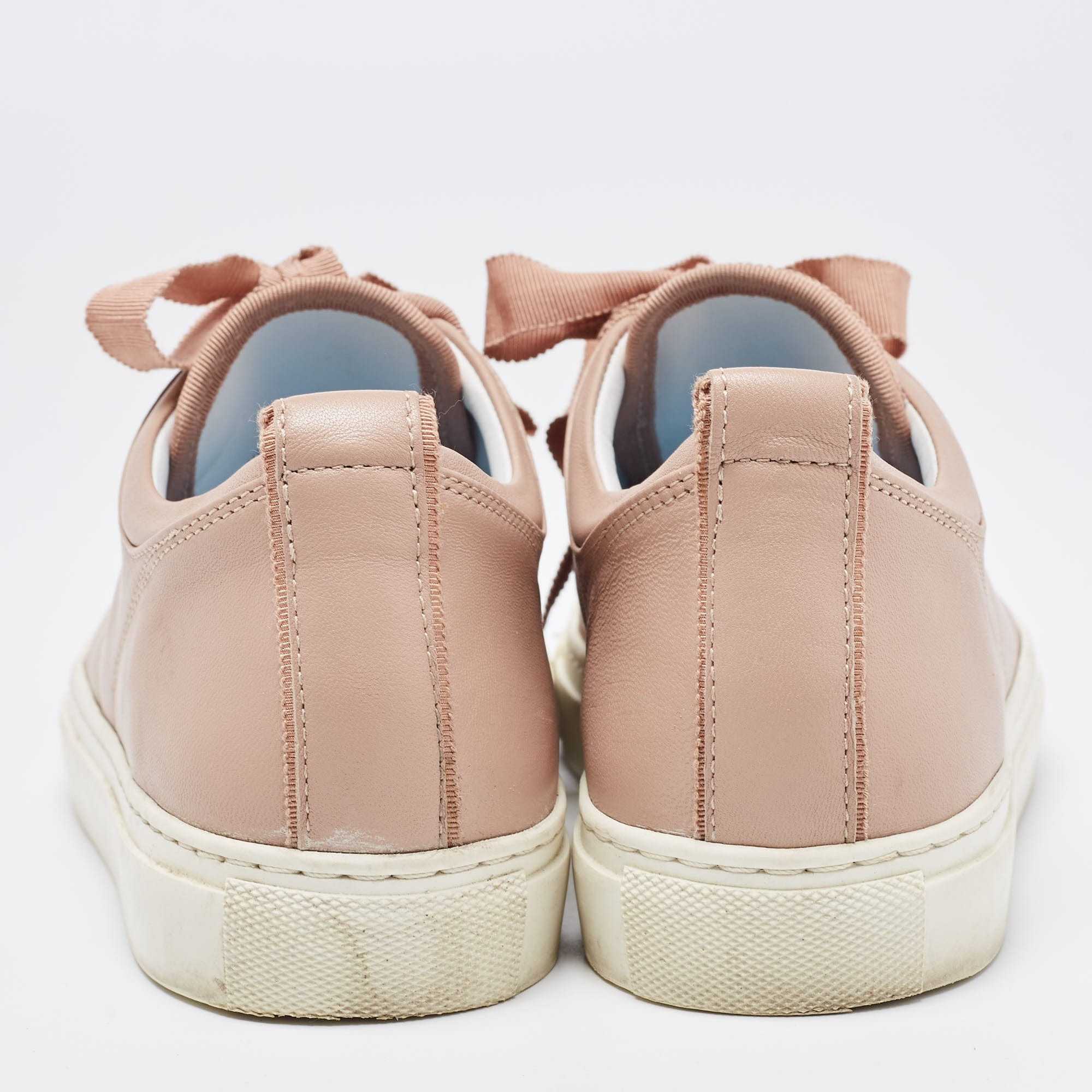 Lanvin Dusty Pink Leather And Patent Cap Toe Low Top Sneakers