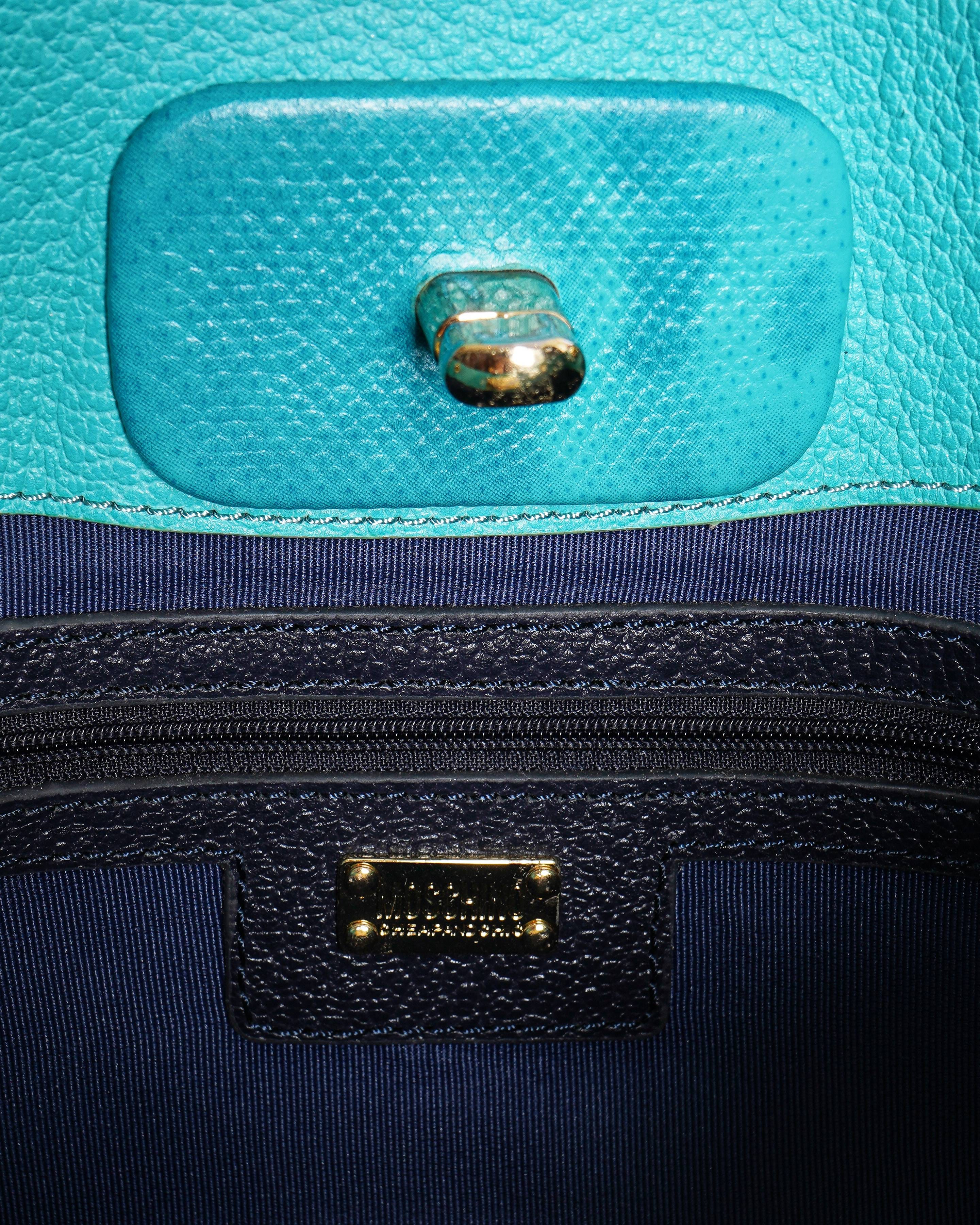 Moschino Cheap and Chic Teal Embossed Leather Chain Bag