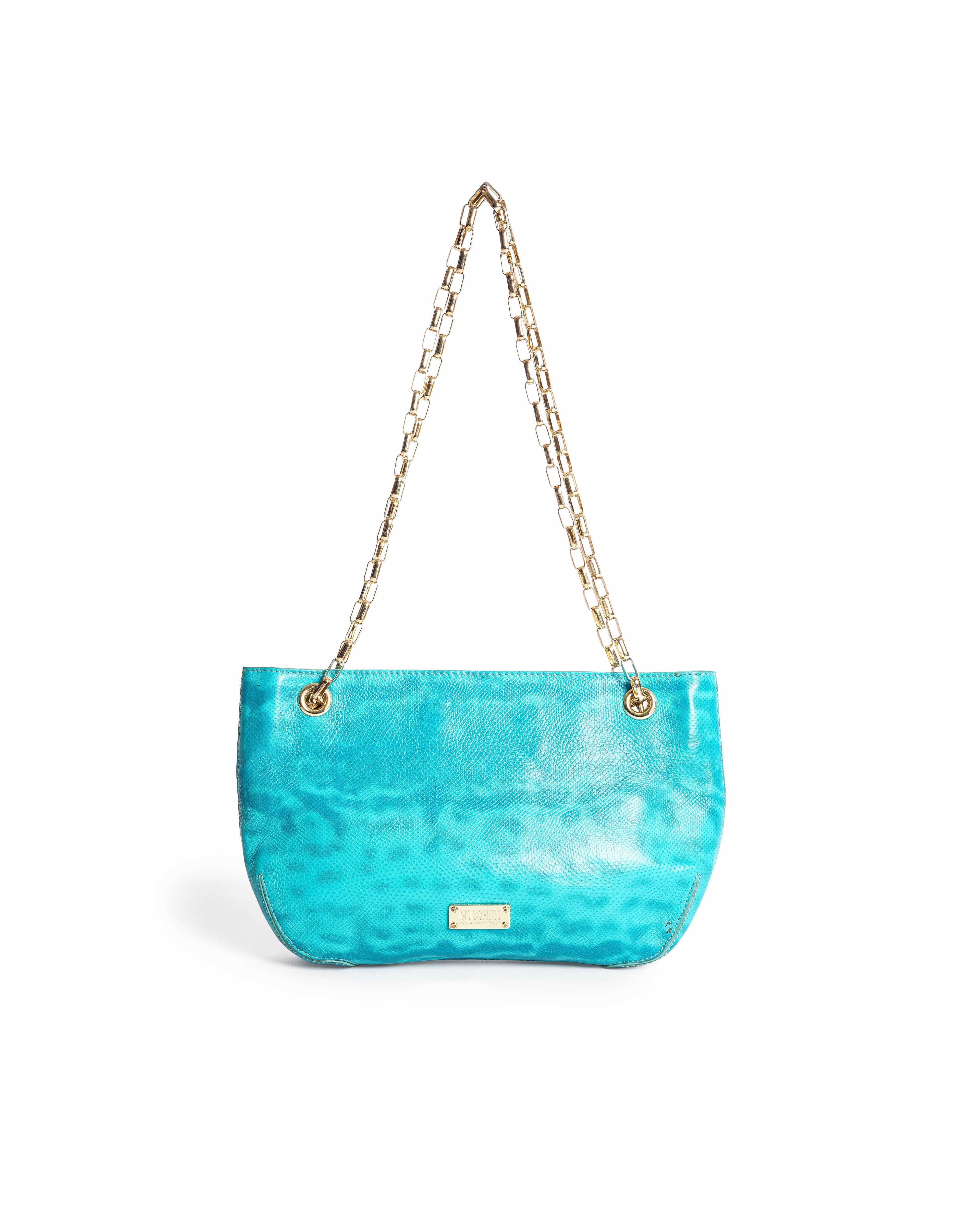 Moschino Cheap and Chic Teal Embossed Leather Chain Bag