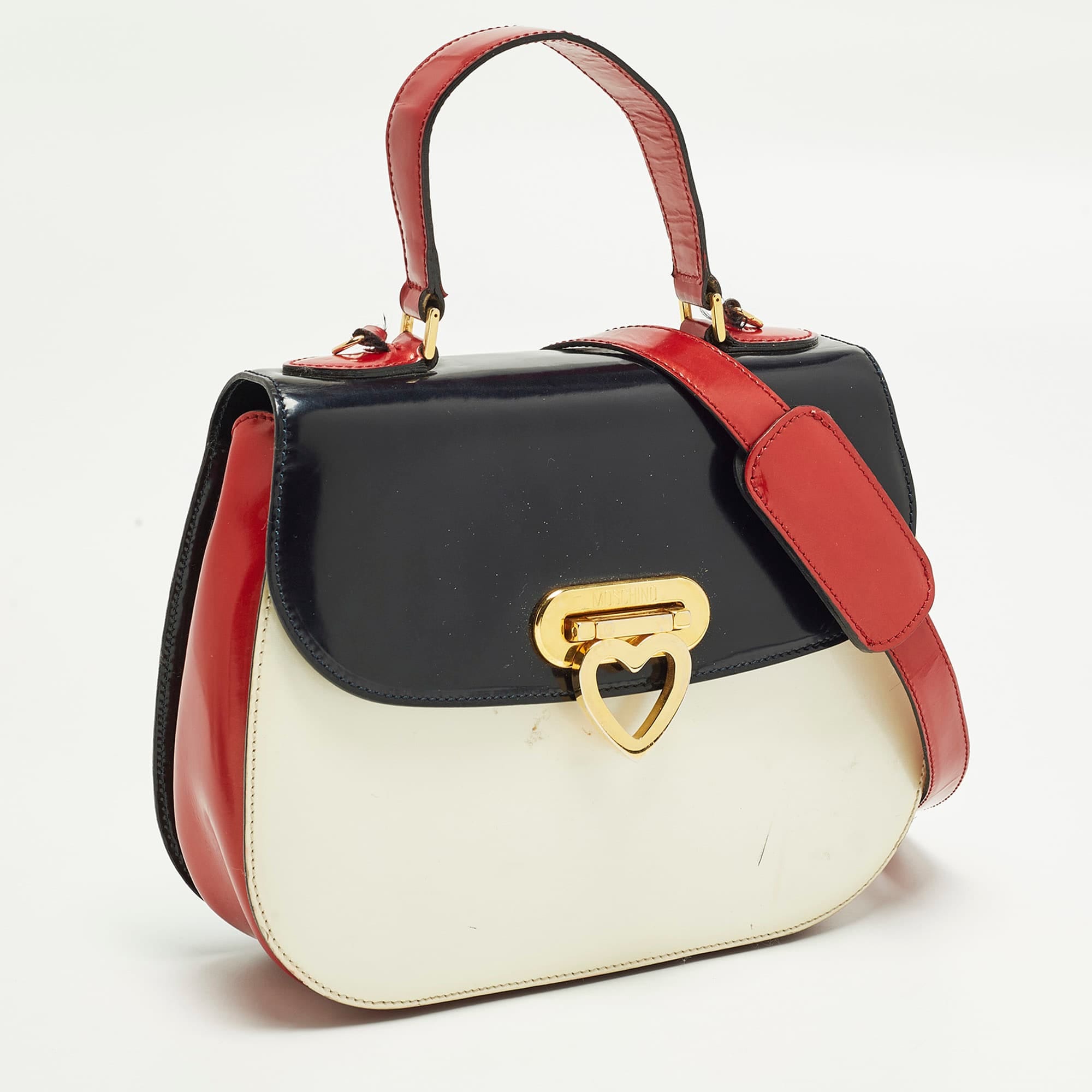 Moschino Tricolor Patent Leather Flap Shoulder Bag
