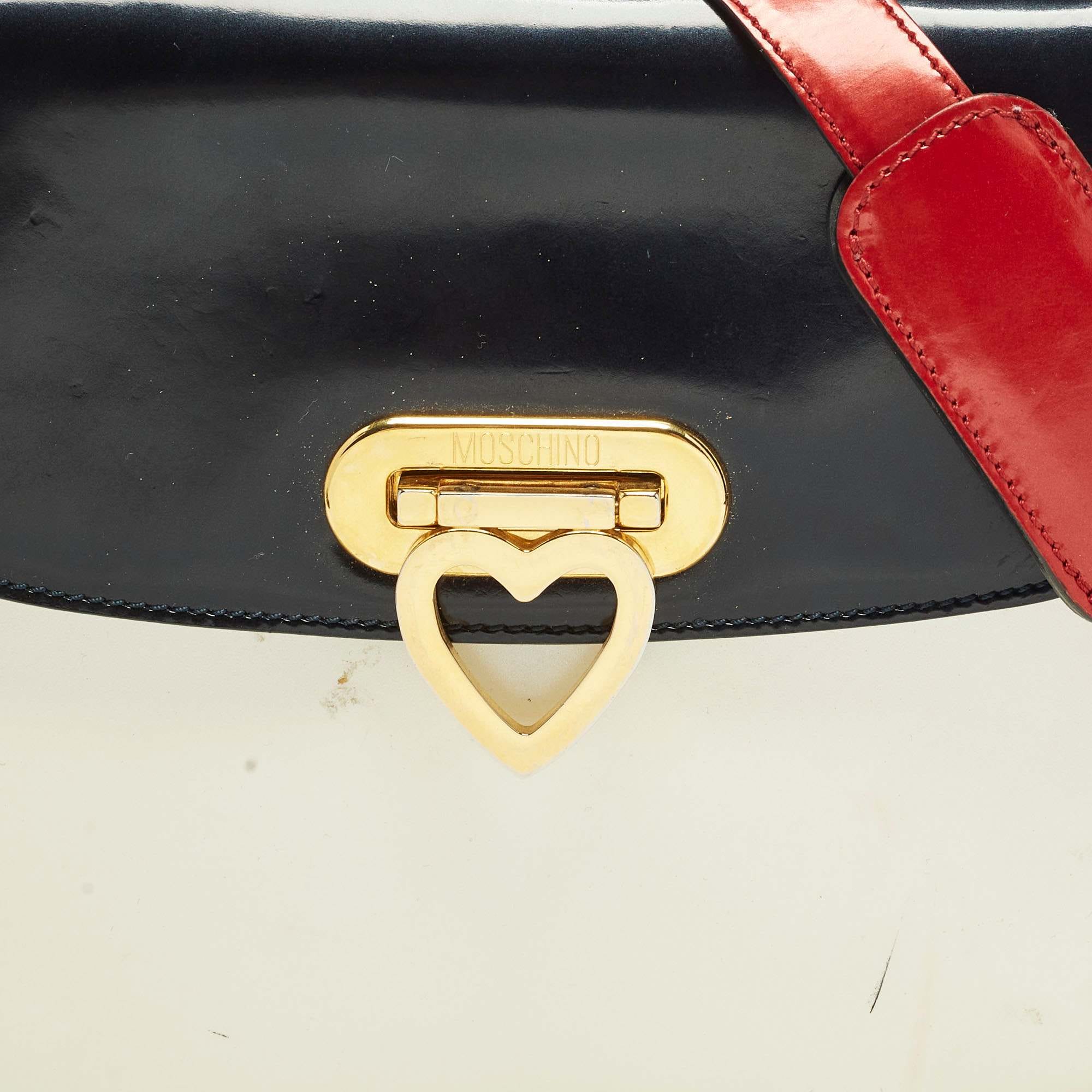Moschino Tricolor Patent Leather Flap Shoulder Bag