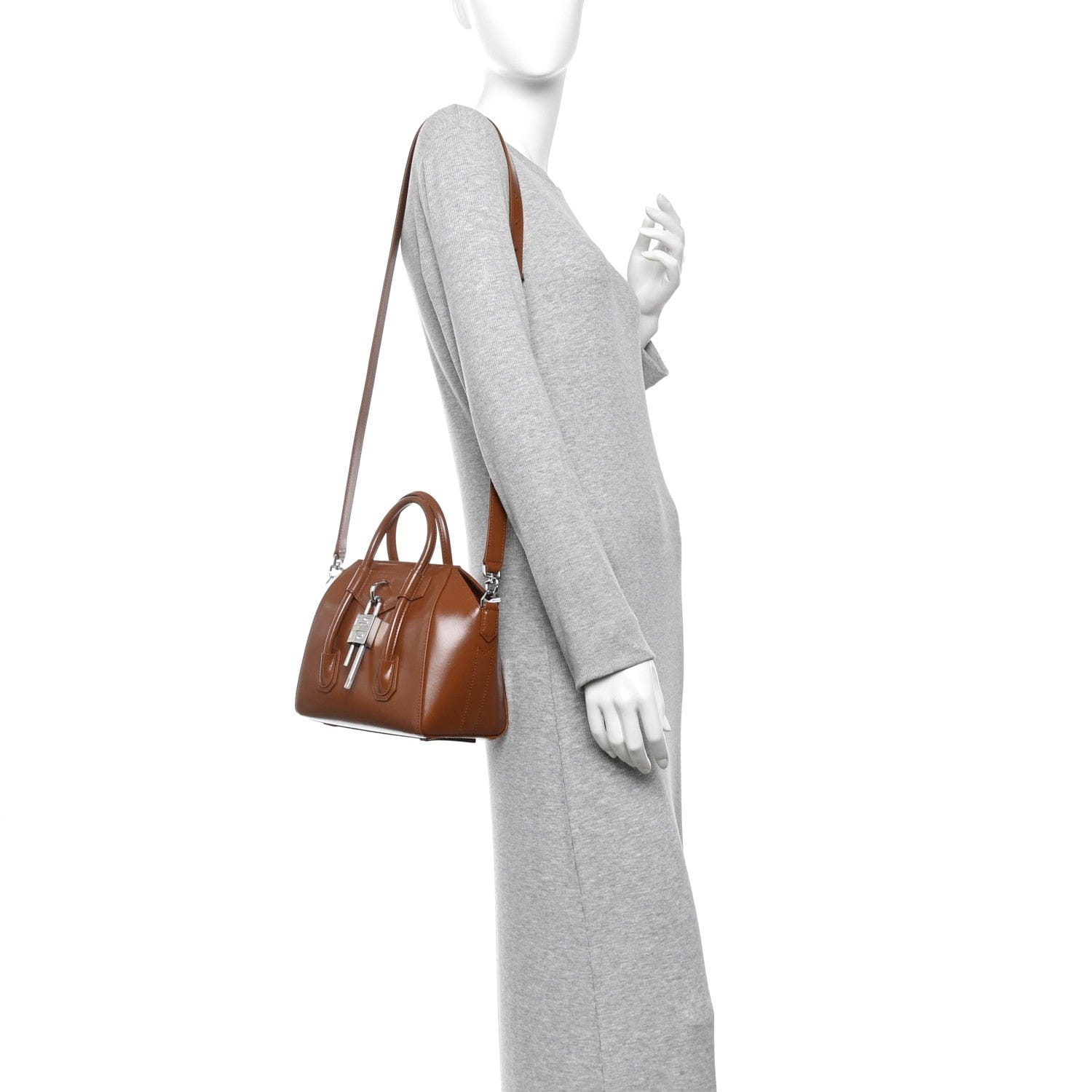 Givenchy Box Calfskin Mini Lock Antigona Shoulder Bag Beige Chestnut