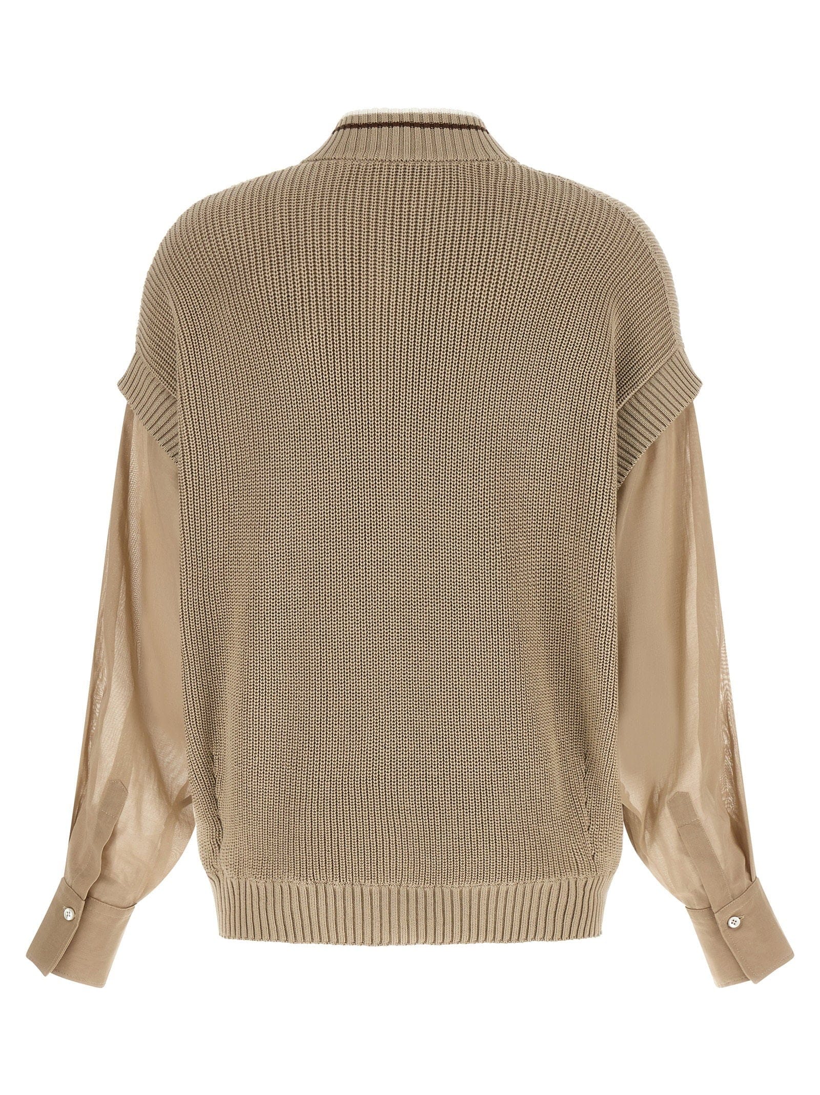 Brunello Cucinelli Organza Sleeve Cardigan — Beige