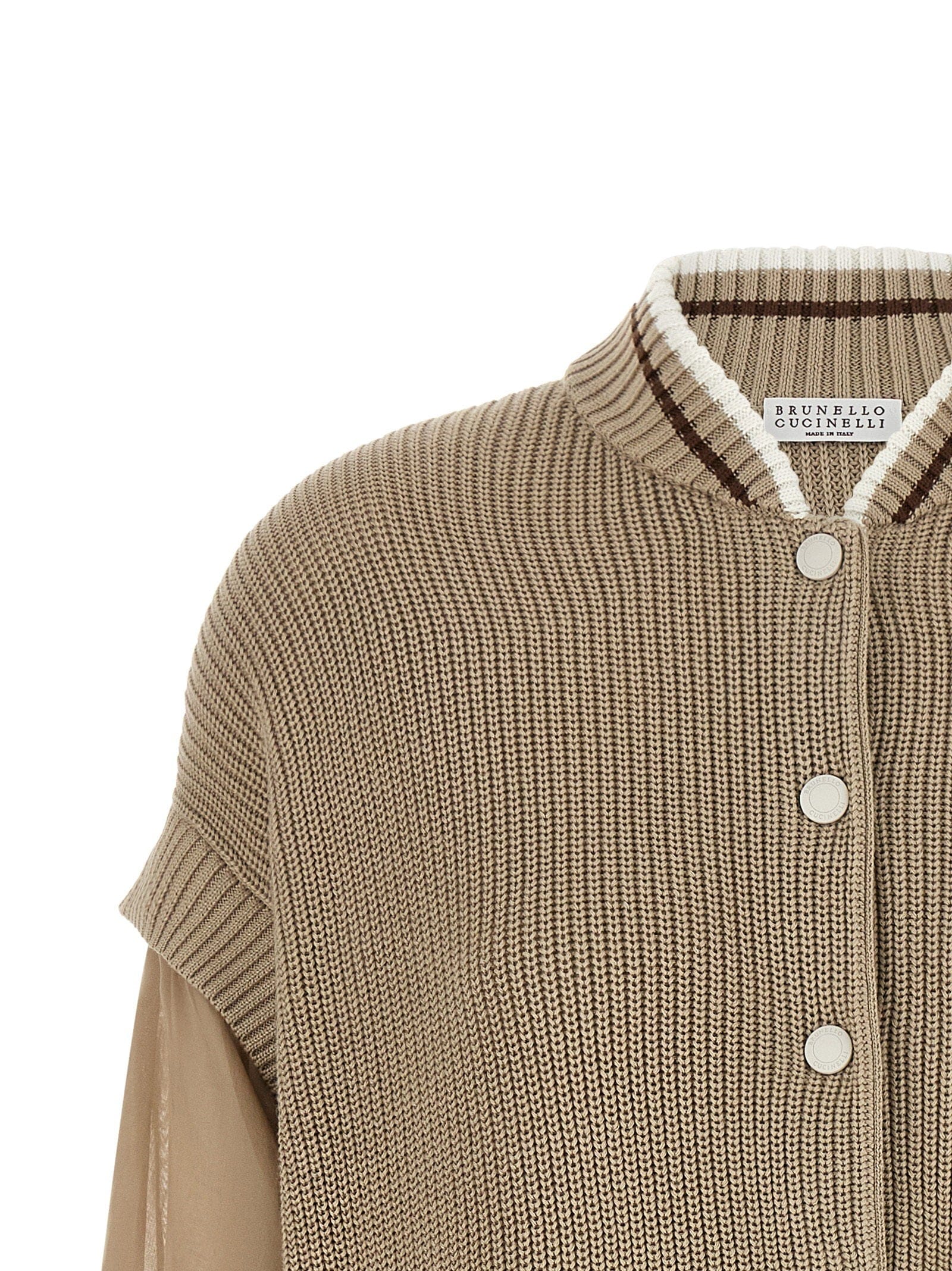Brunello Cucinelli Organza Sleeve Cardigan — Beige