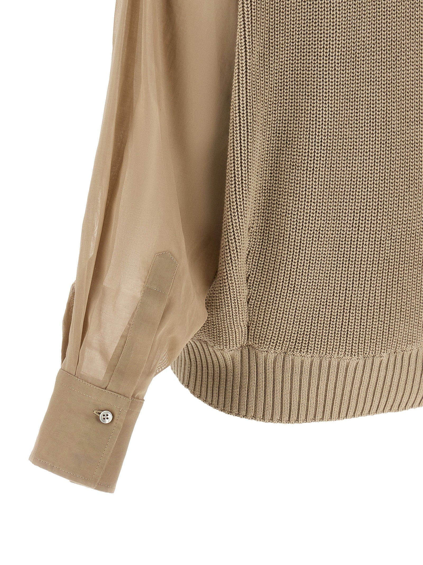 Brunello Cucinelli Organza Sleeve Cardigan — Beige