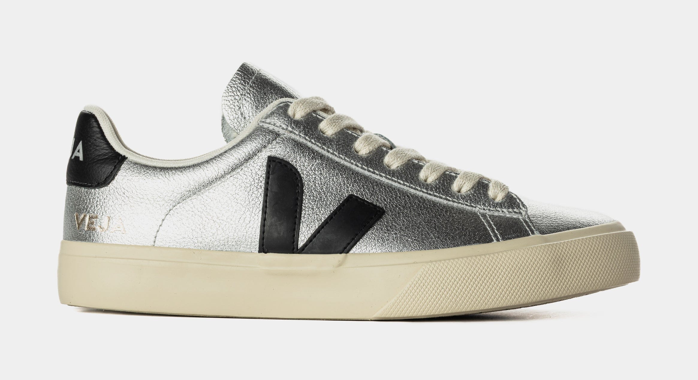 VEJA Campo Leather Womens Lifestyle Shoes (Silver/Black)