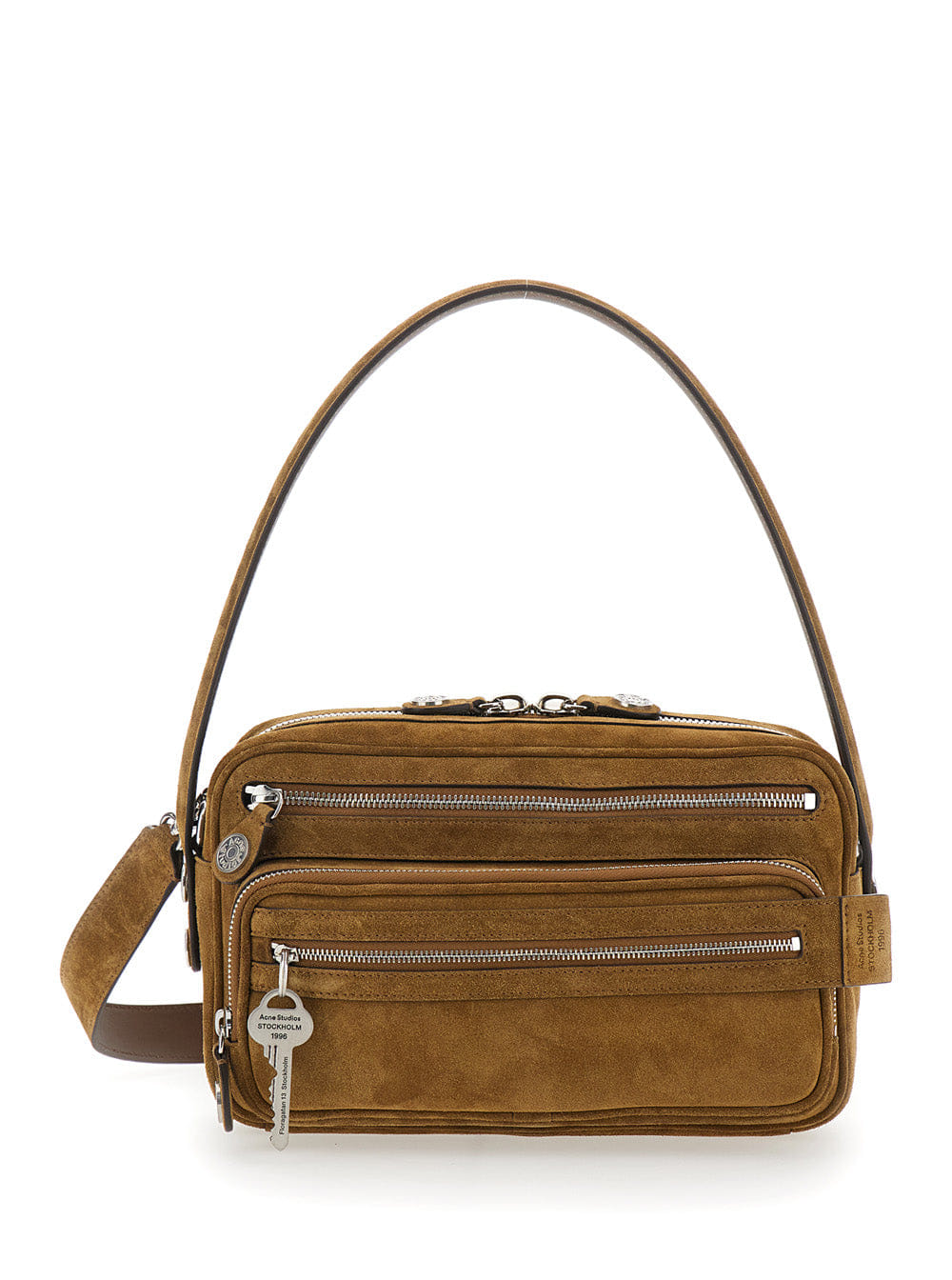 Acne Studios Women Crossbody Bag Camero Party With Front Pockets In Brown Suede For Women