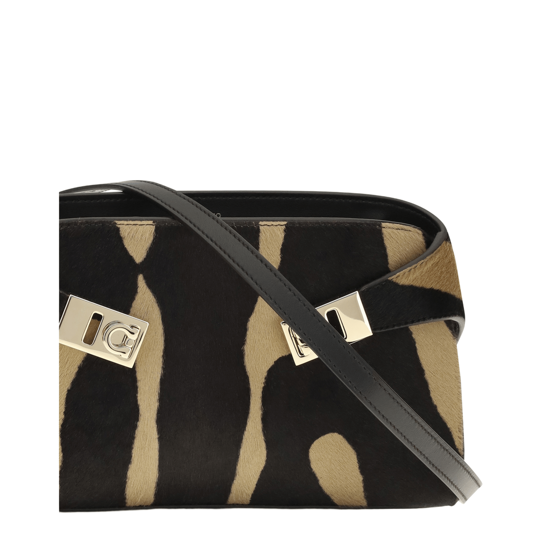 Ferragamo Hug Mini Horsehair Crossbody - Black/Brown Zebra Stripe
