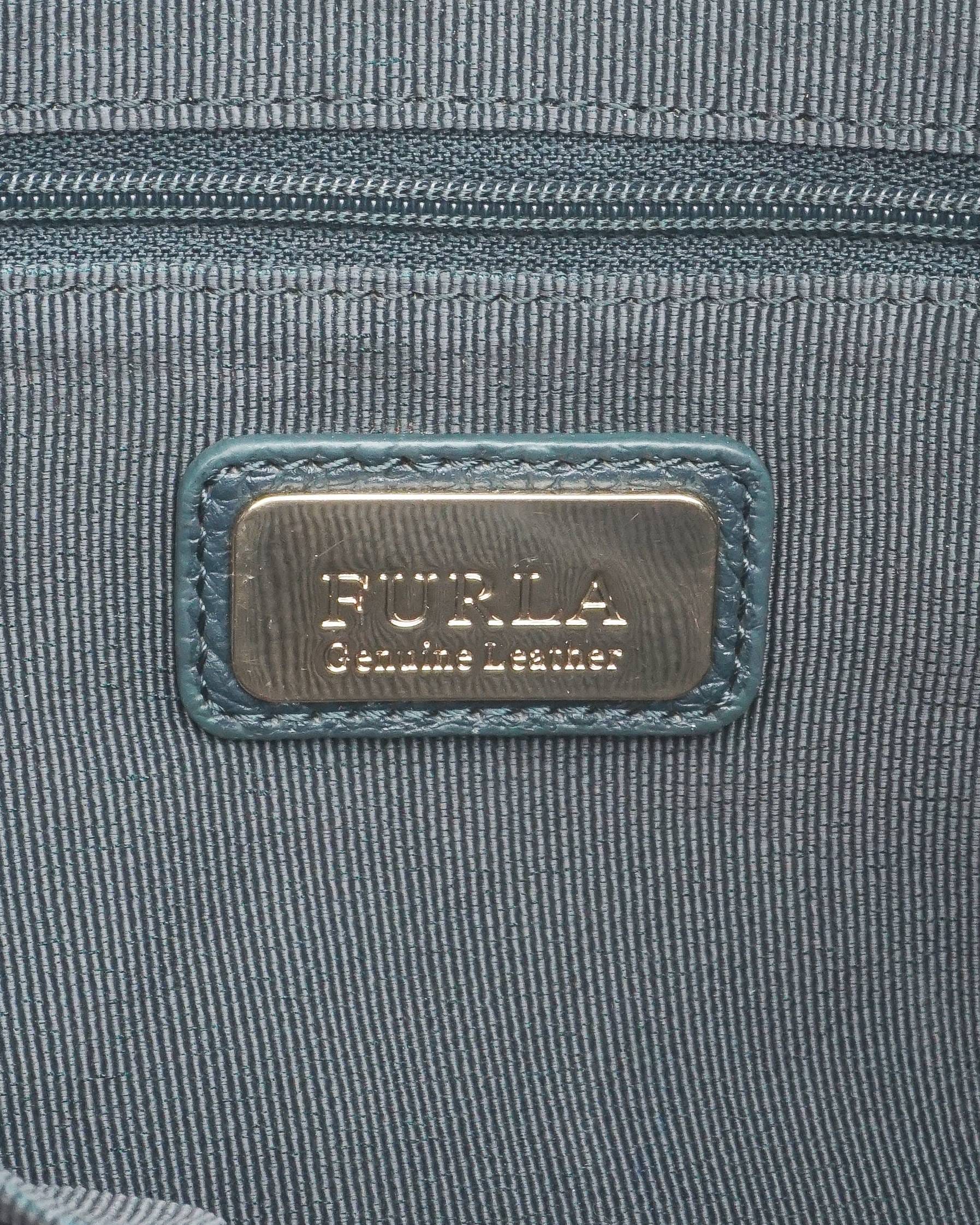 Furla Forest Green Grained Leather Zip - Top Tote Bag