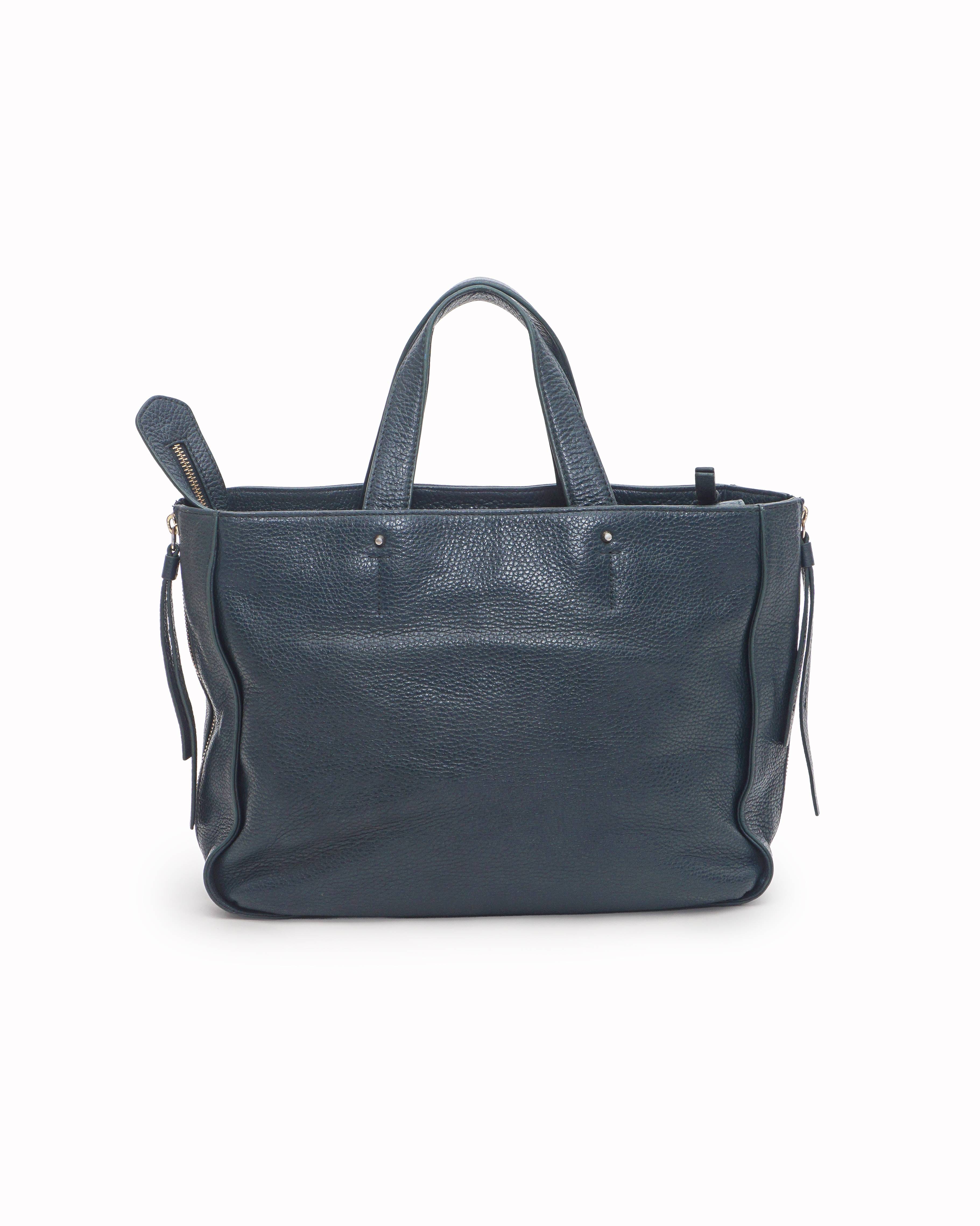 Furla Forest Green Grained Leather Zip - Top Tote Bag