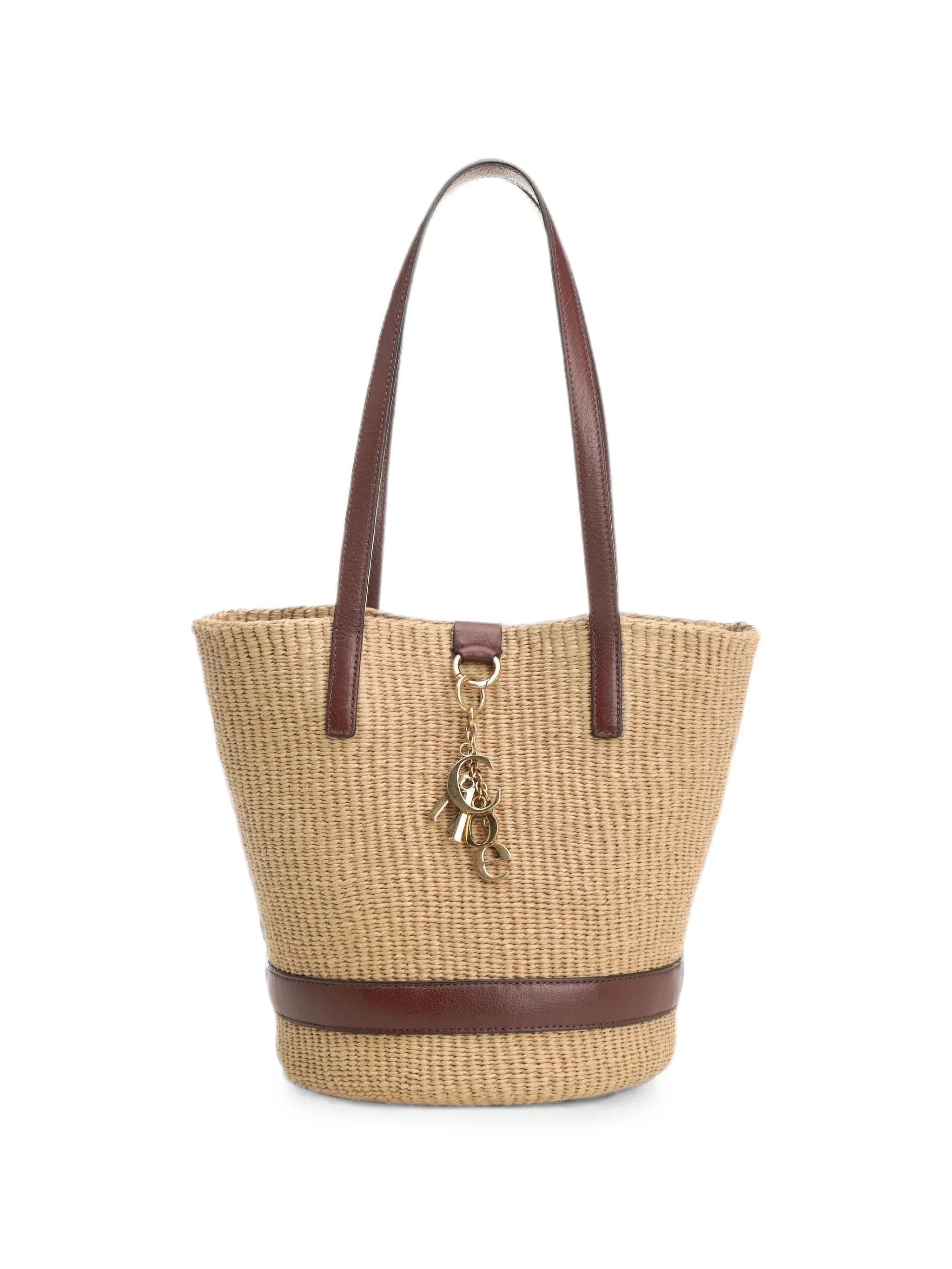 CHLOE CHARMS RAFFIA AND LEATHER TOTE BAG