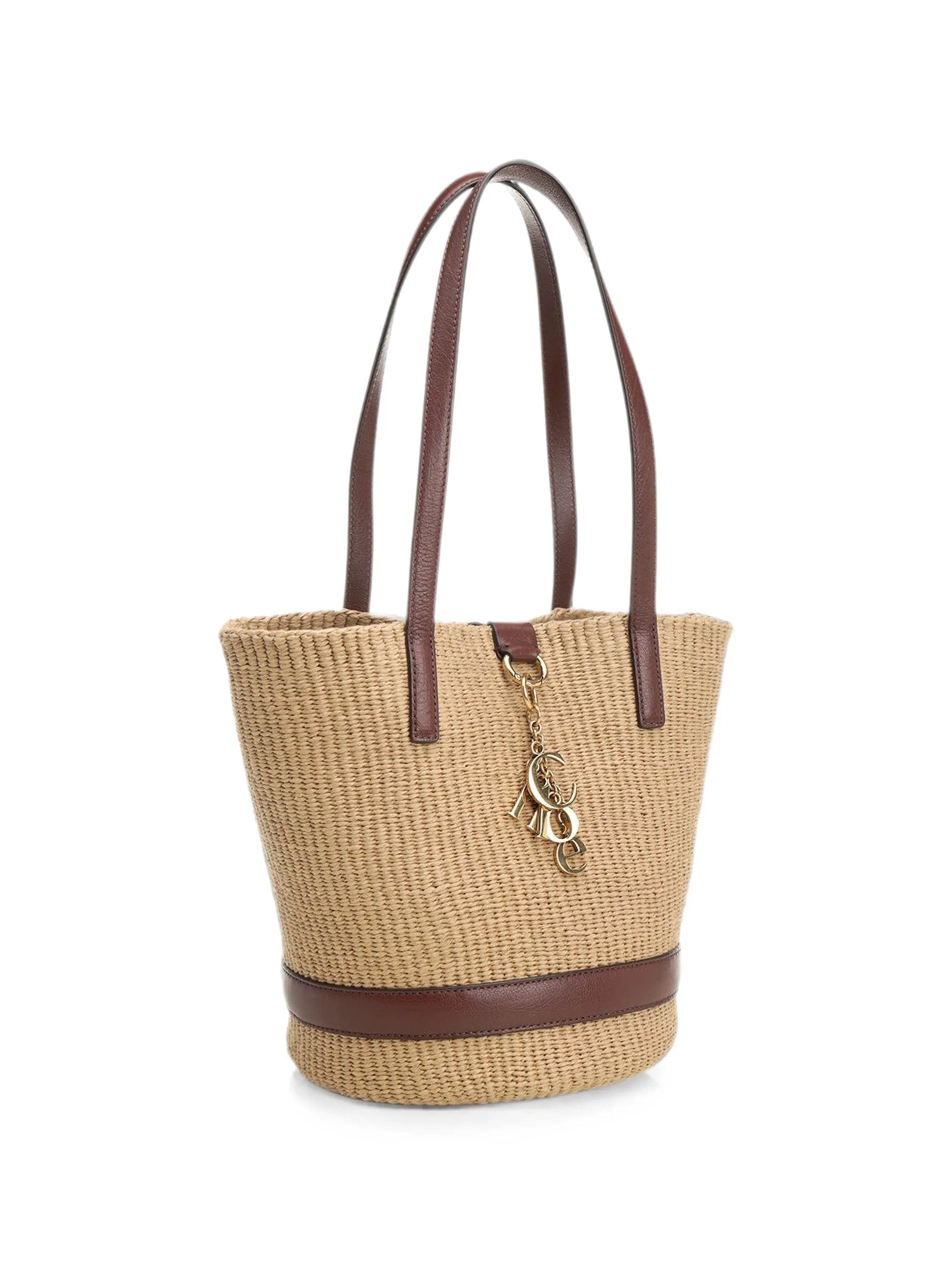 CHLOE CHARMS RAFFIA AND LEATHER TOTE BAG
