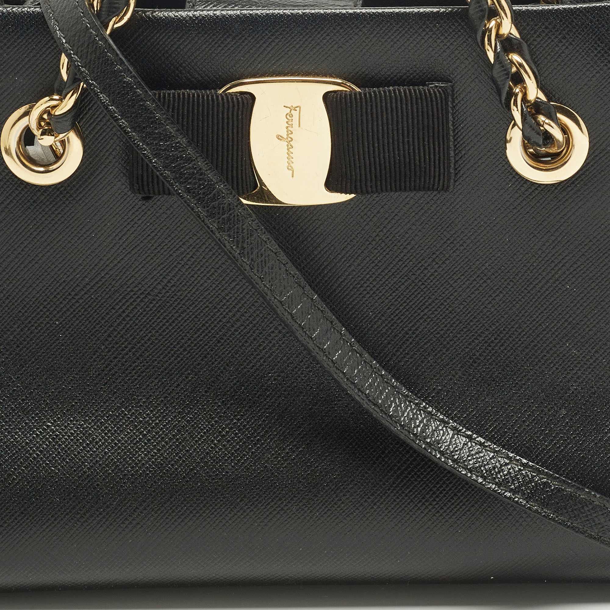 Salvatore Ferragamo Melike Vara Bow Mini Black Leather Chain Tote