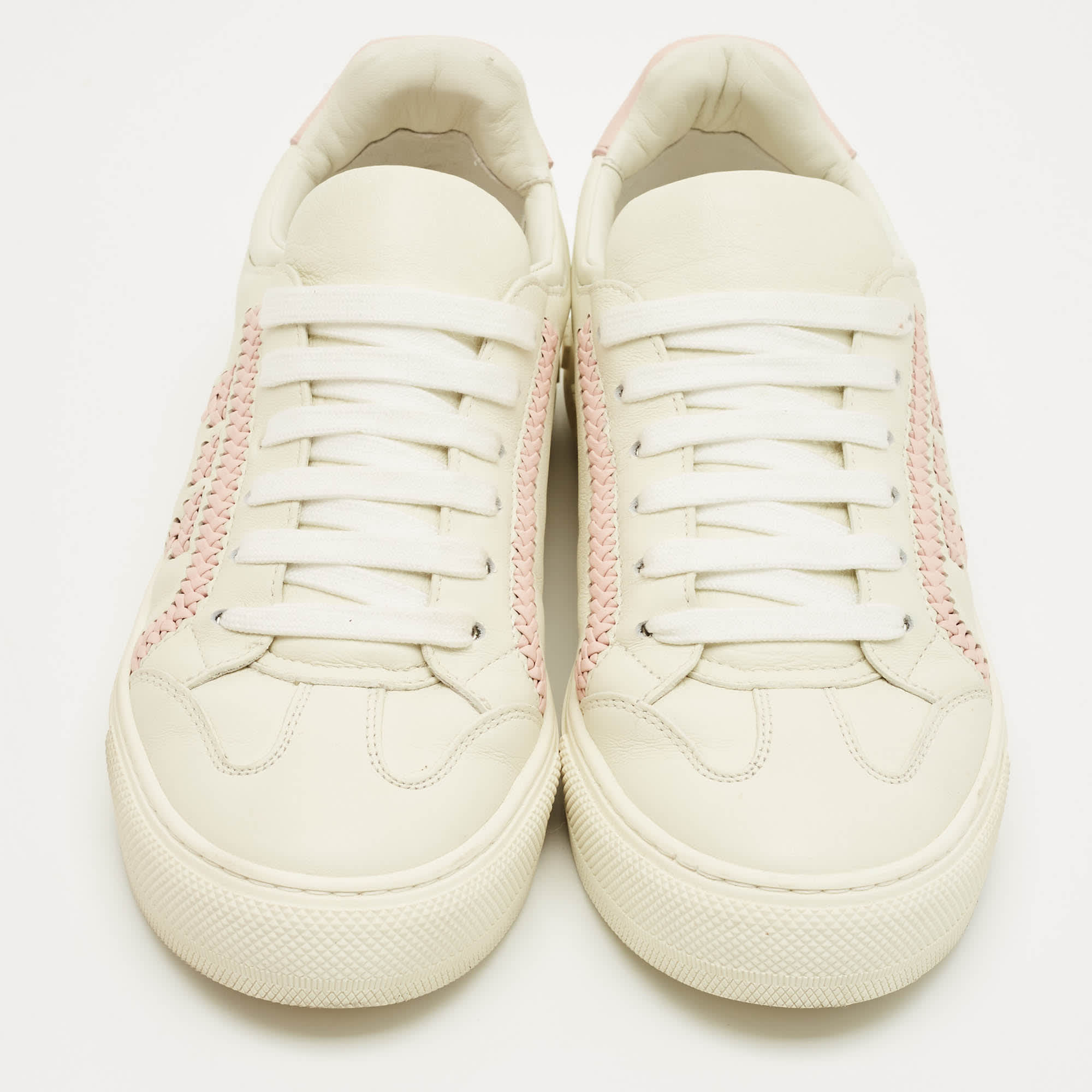 Salvatore Ferragamo Pink/white Leather Pedros Gancini Lace Up Sneakers