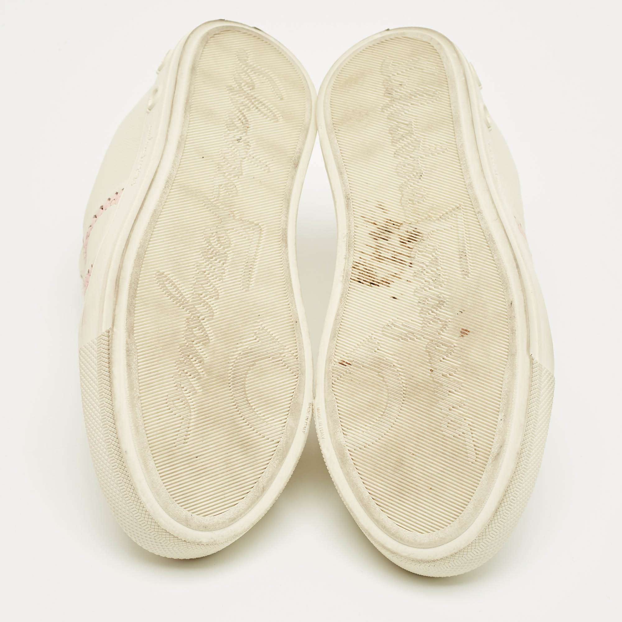 Salvatore Ferragamo Pink/white Leather Pedros Gancini Lace Up Sneakers