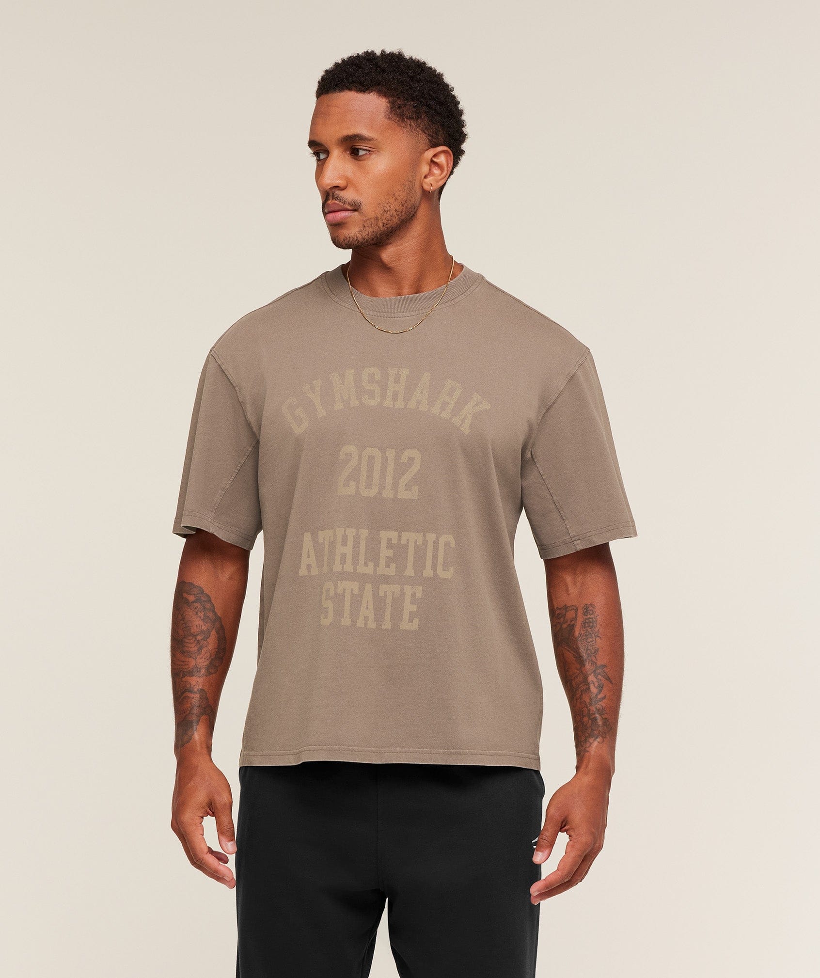 Gymshark Collegiate Washed T - Shirt Soft Brown