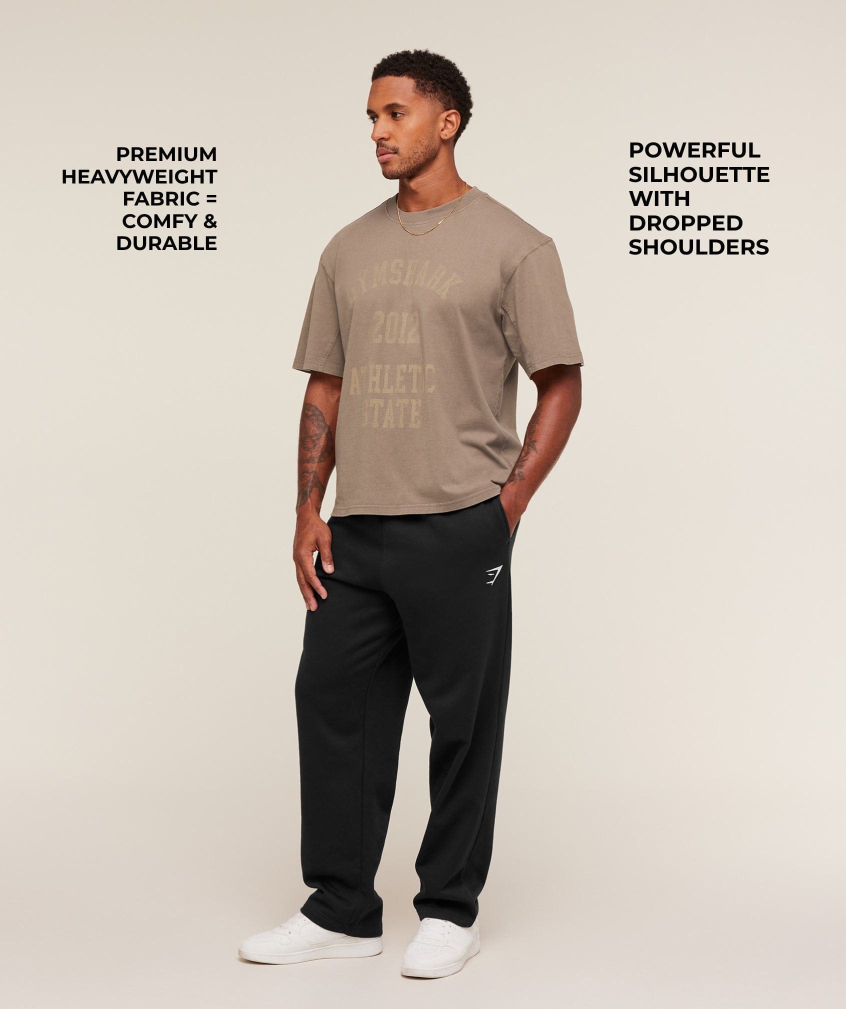 Gymshark Collegiate Washed T - Shirt Soft Brown